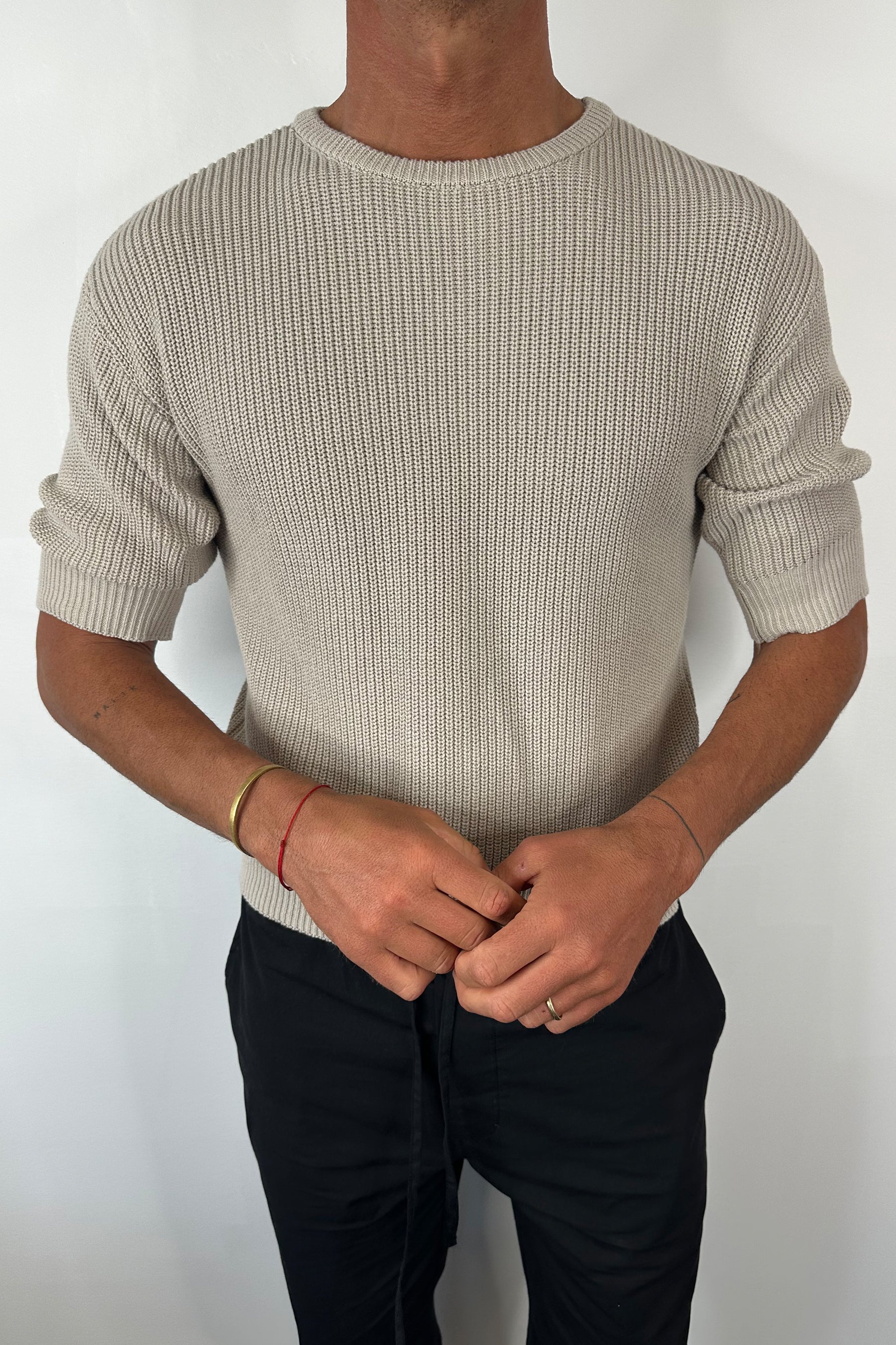 Drop Sleeve Knitted Tee Stone