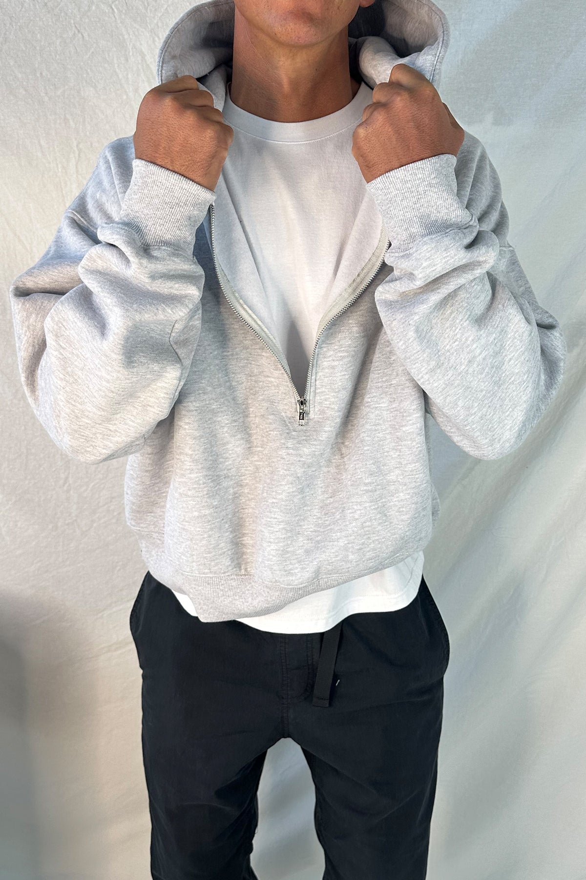Half Zip Heavyweight Hood Grey