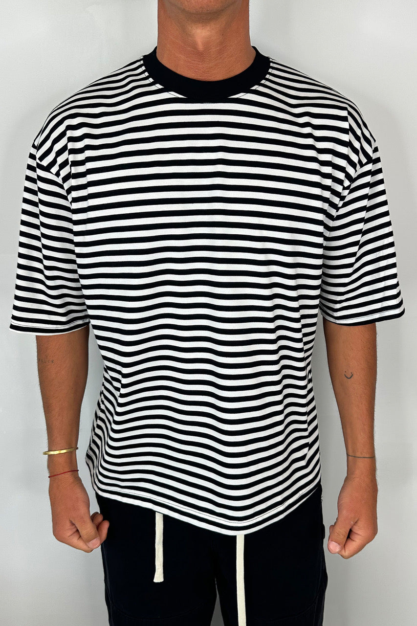 Lesley Stripe Crew Tee Black