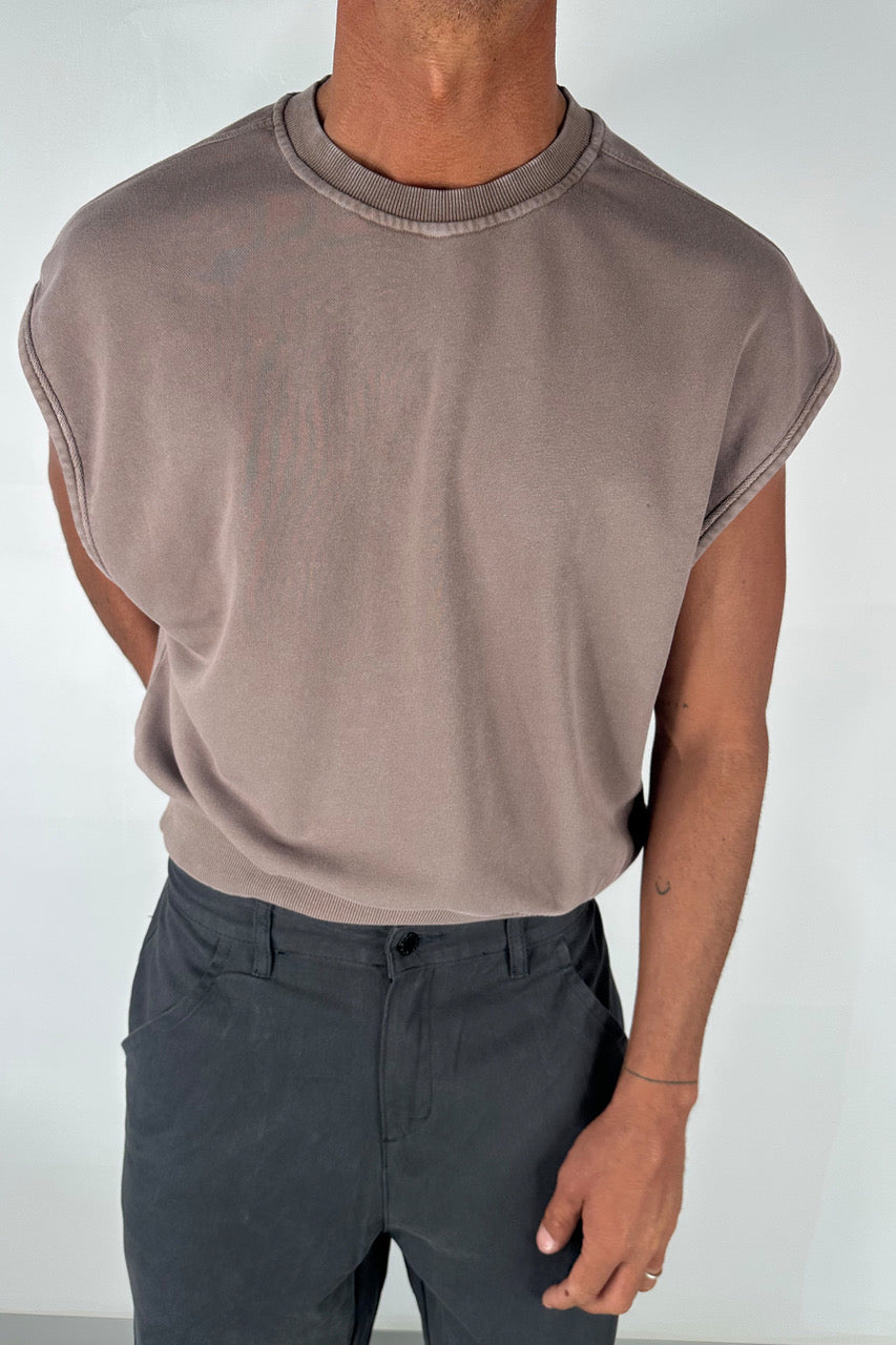 Cropped Fleece Ribbed Tank Choc