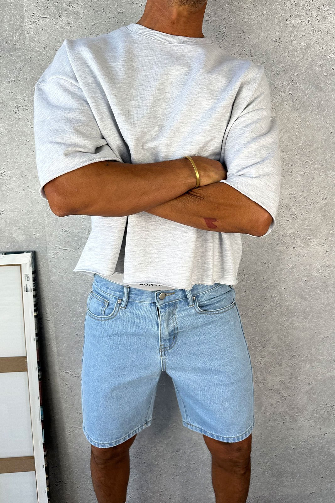 Crop Box Fleece Tee Heather Grey