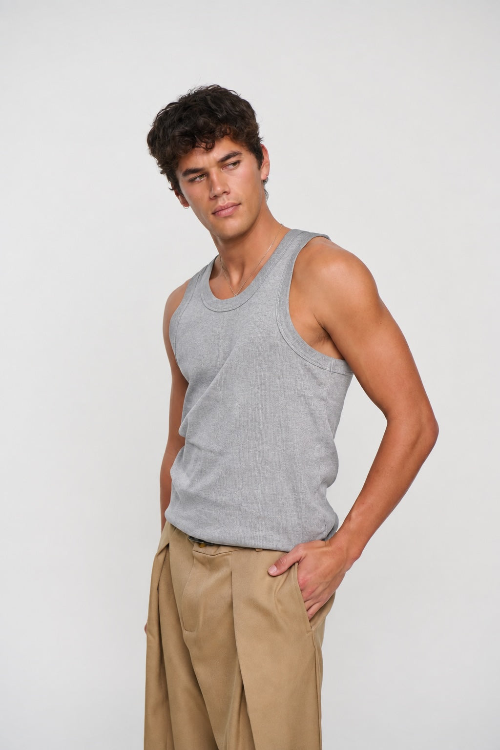 Mitchell Ribbed Tank Grey