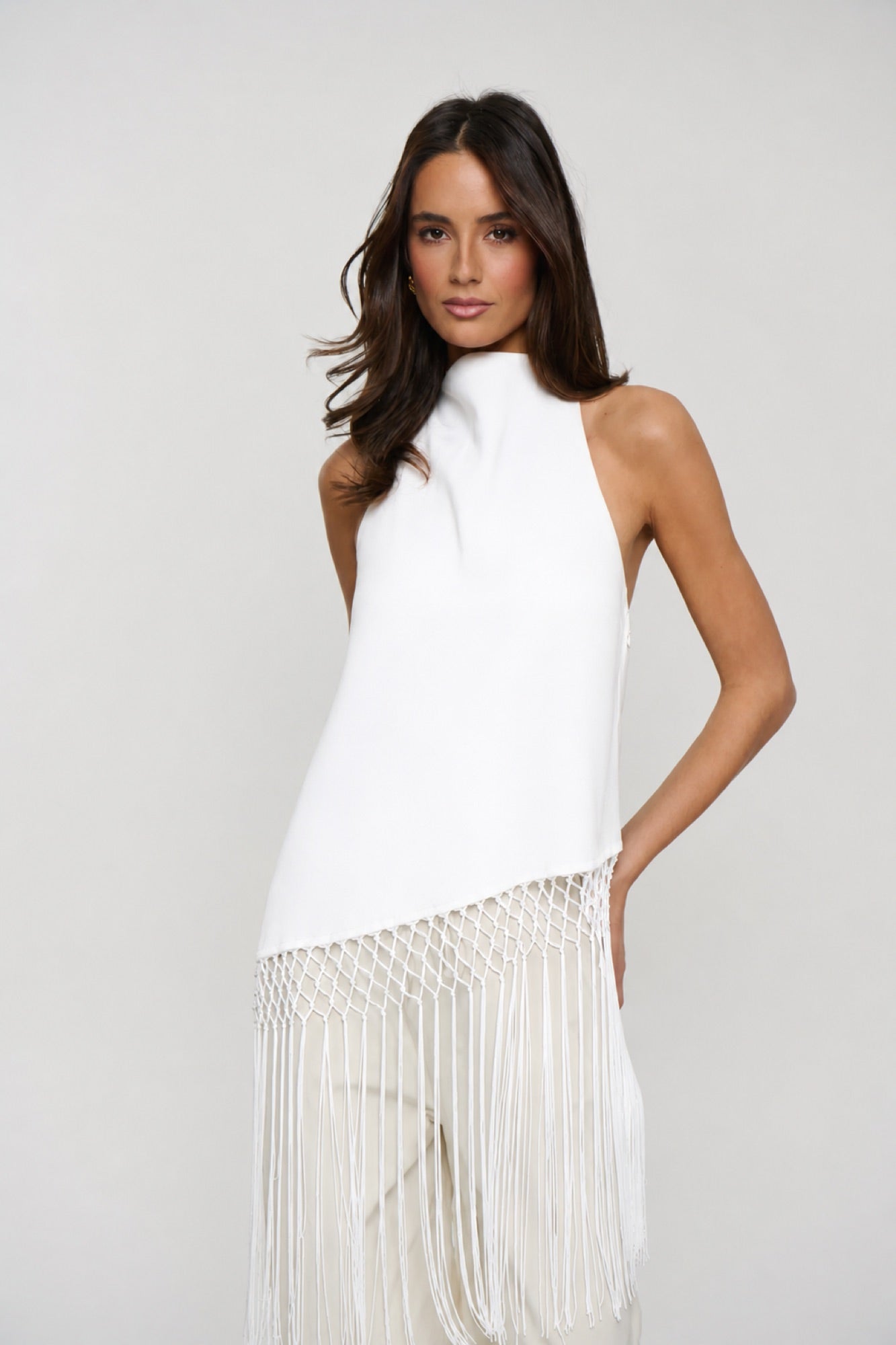 Alicia Fringe Top White