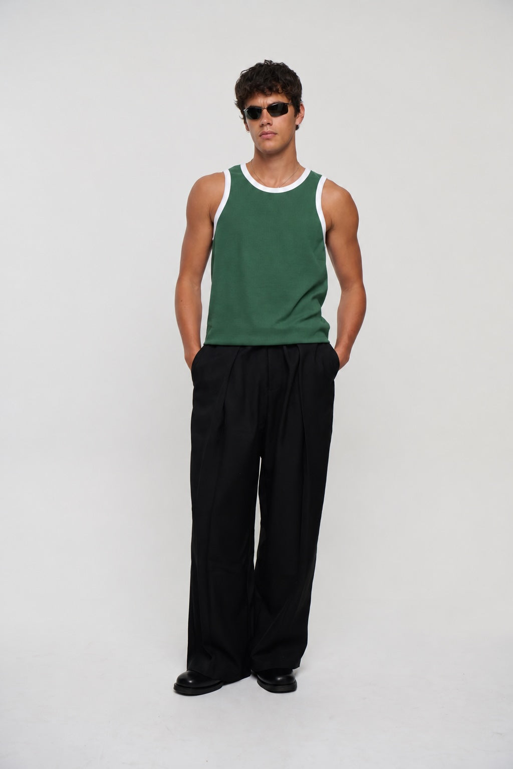Waffle Fitted Tank Emerald