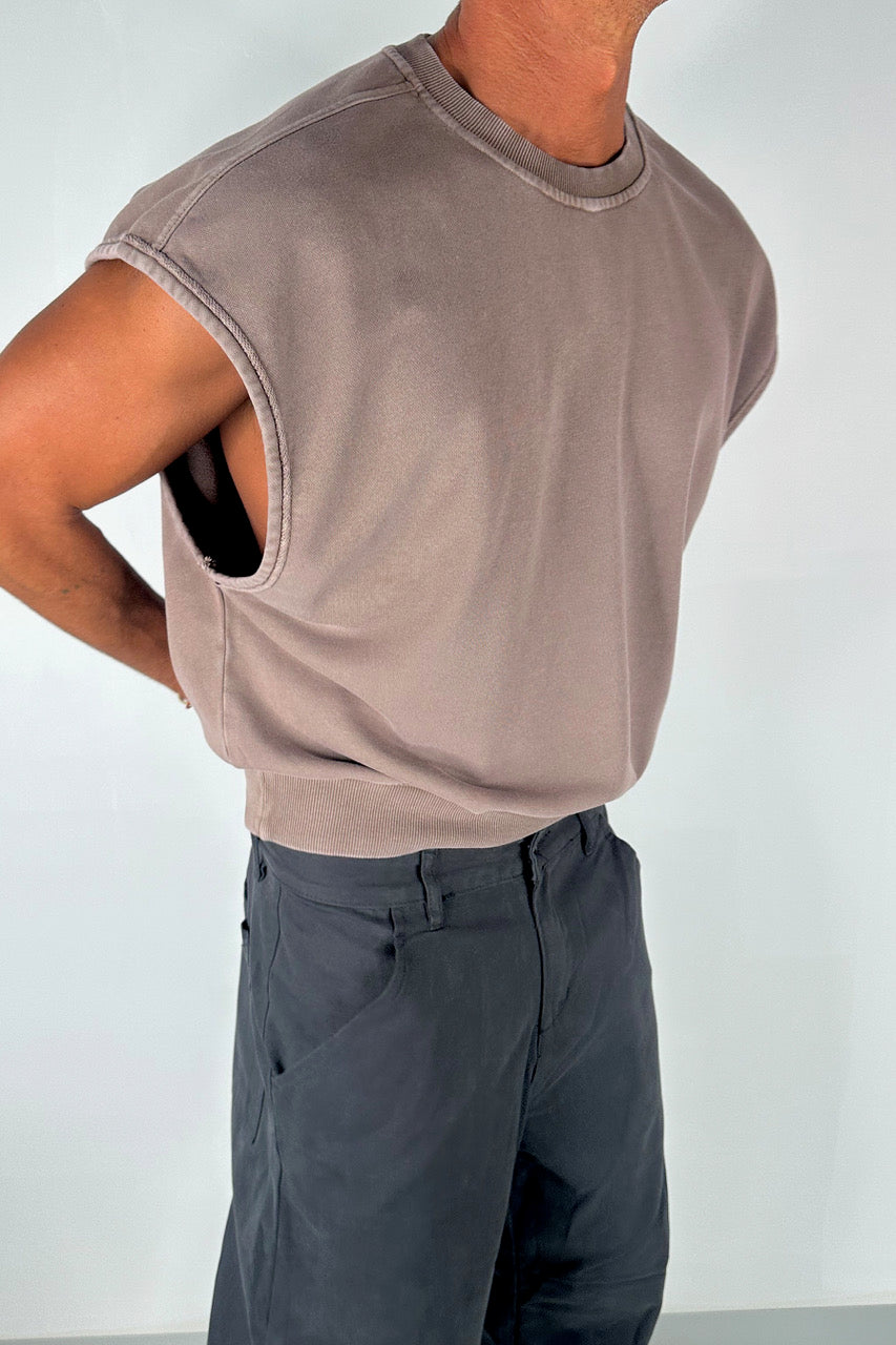 Cropped Fleece Ribbed Tank Choc