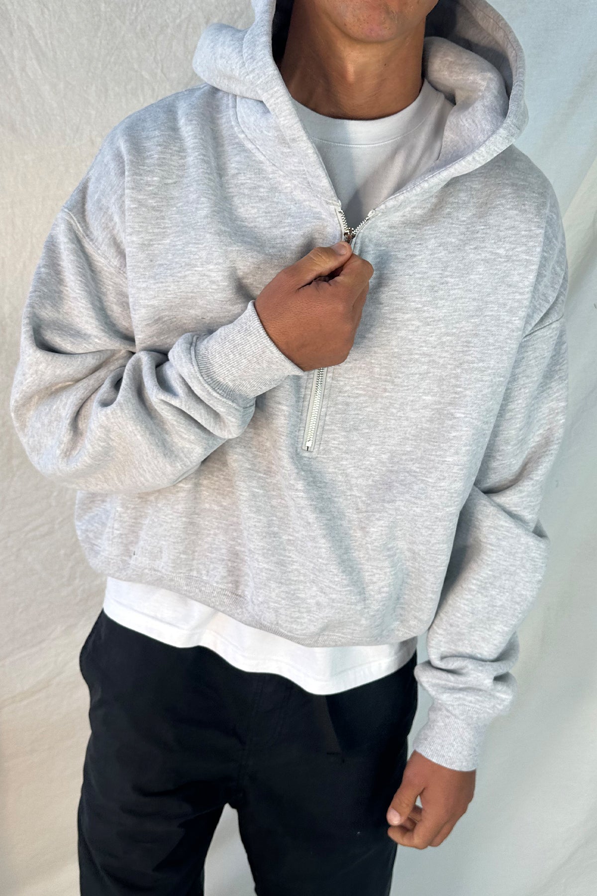 Half Zip Heavyweight Hood Grey