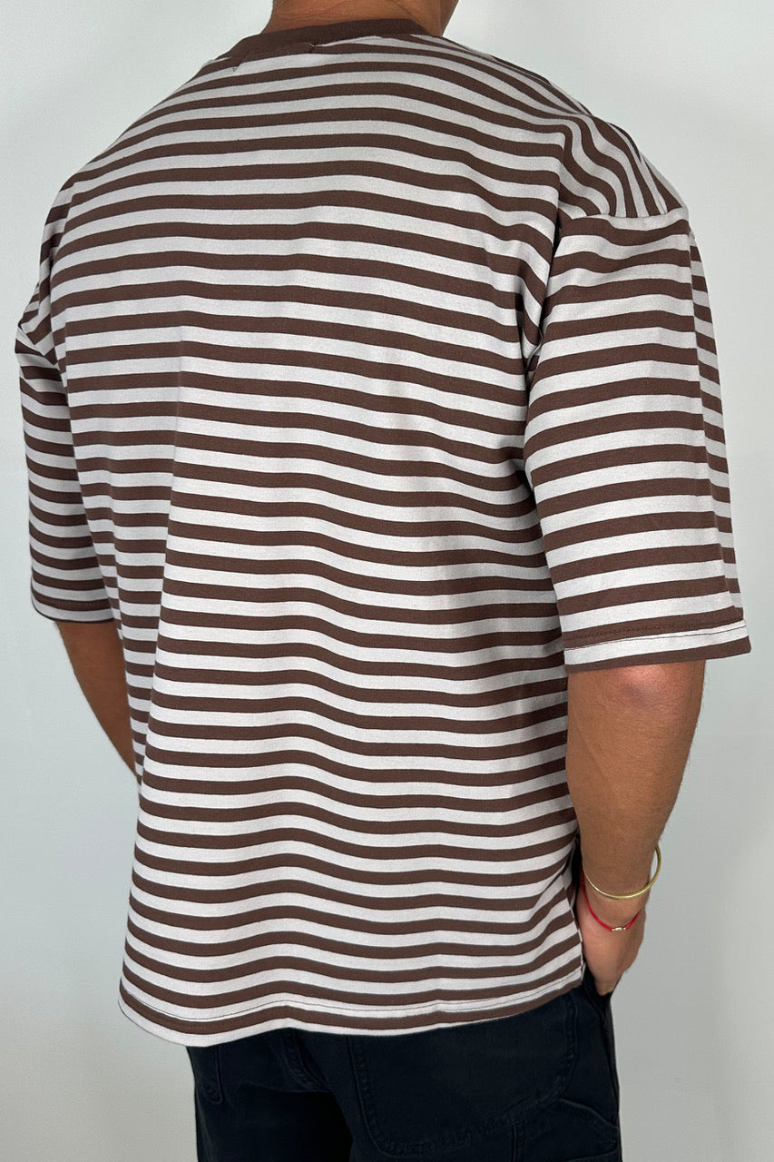 Lesley Stripe Crew Tee Choc