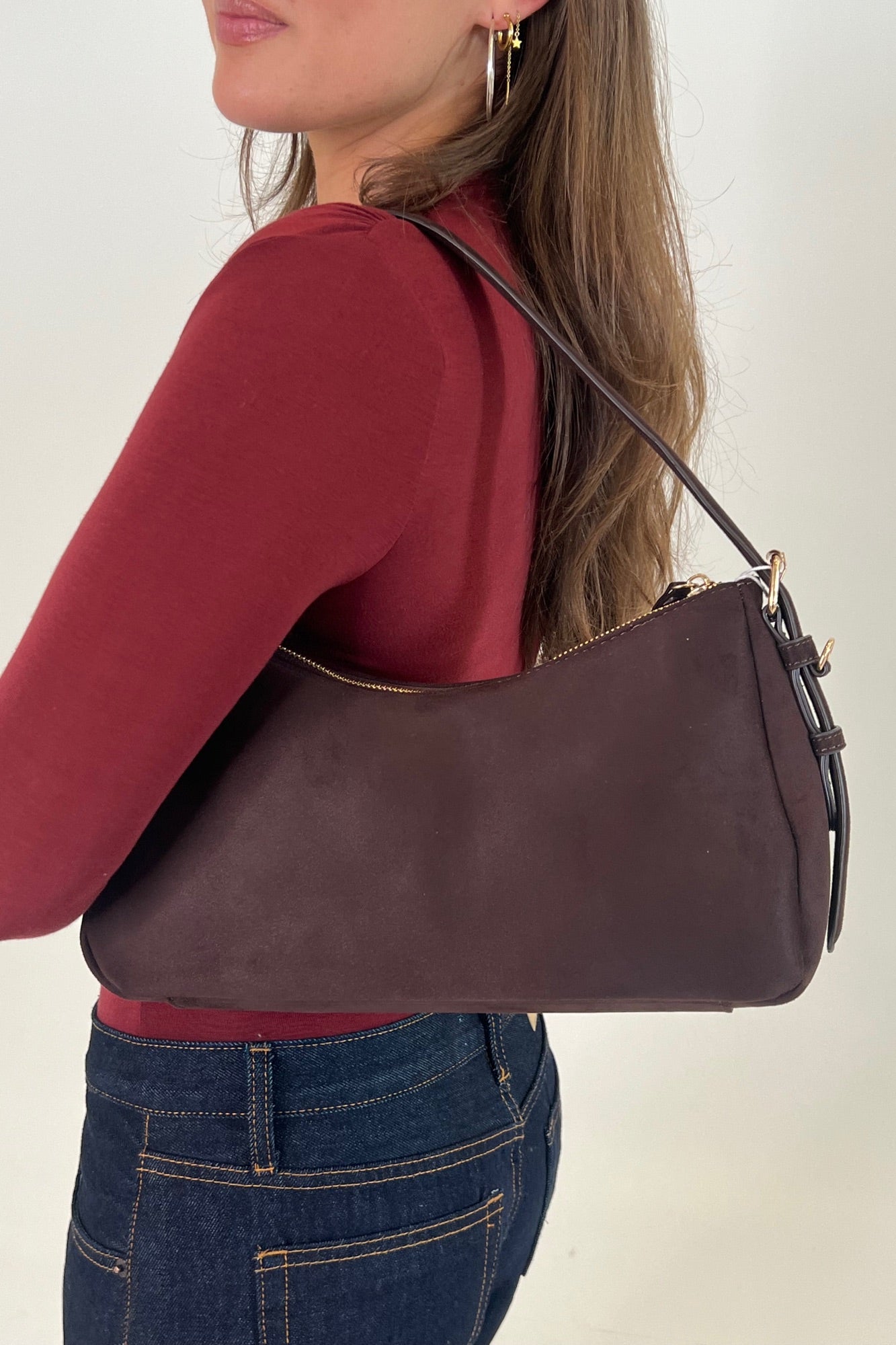 Allegra Shoulder Bag Chocolate Suede