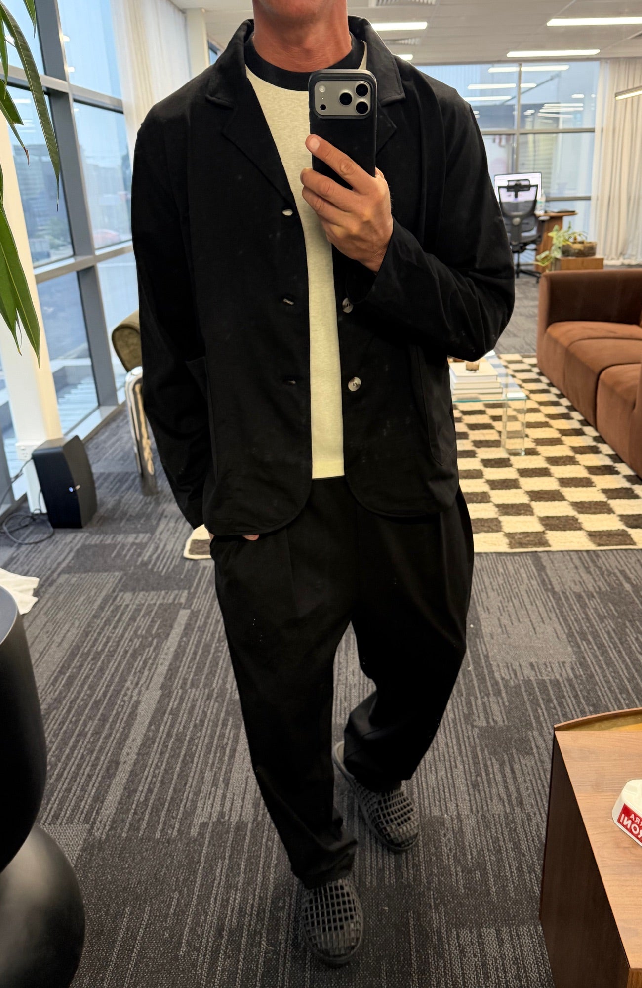 Relaxed Tailored Cotton Suit Jacket Black