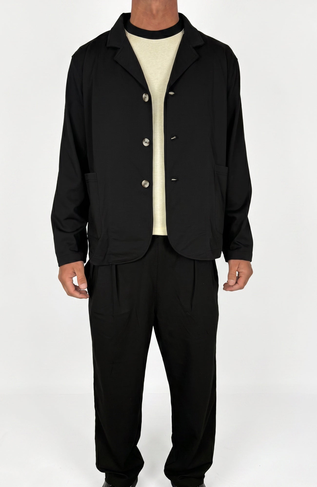 Relaxed Tailored Cotton Suit Jacket Black