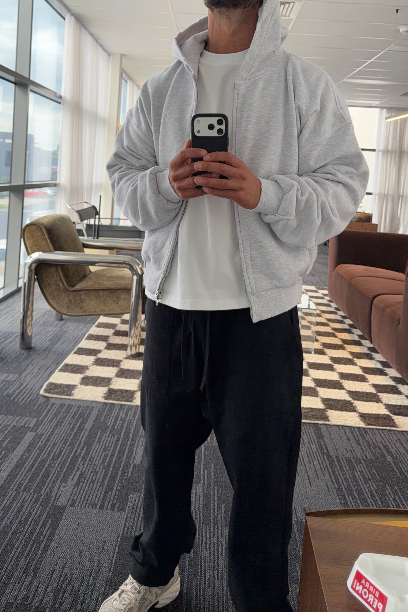 Heavyweight Lined Zip Up Hood Grey