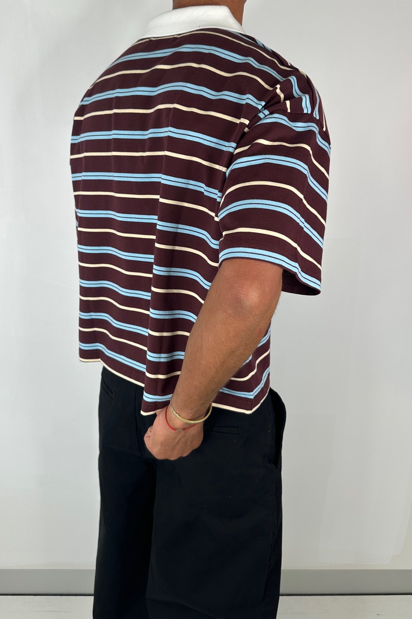 Jersey Crop Polo Wine Stripe