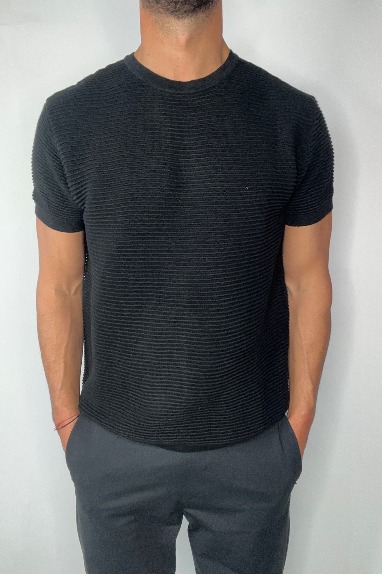 Horizontal Rib Knit Tee Black