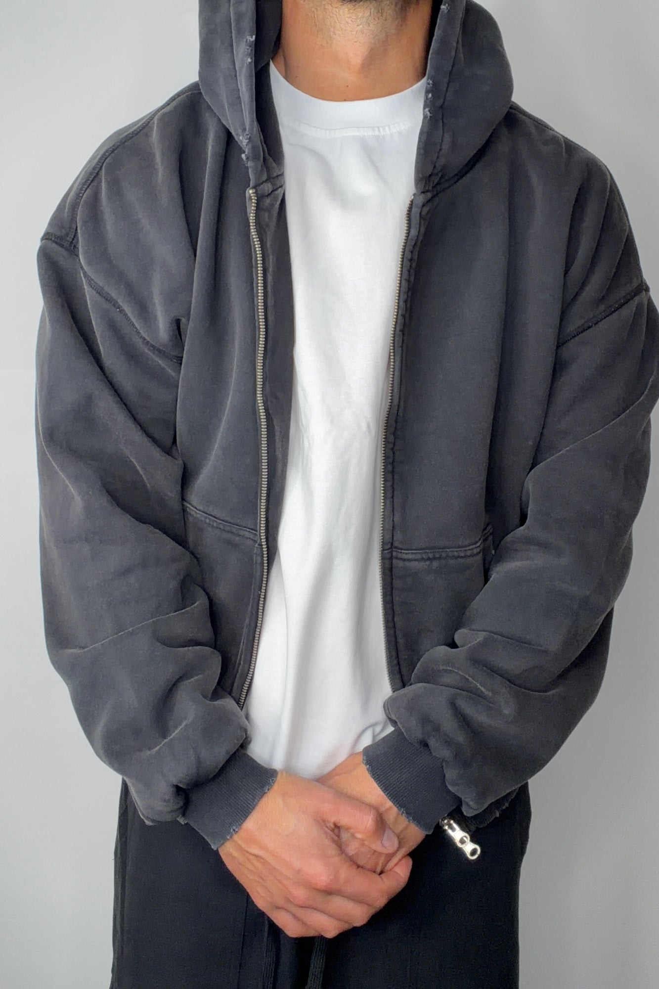Heavyweight Lined Zip Up Hood Black