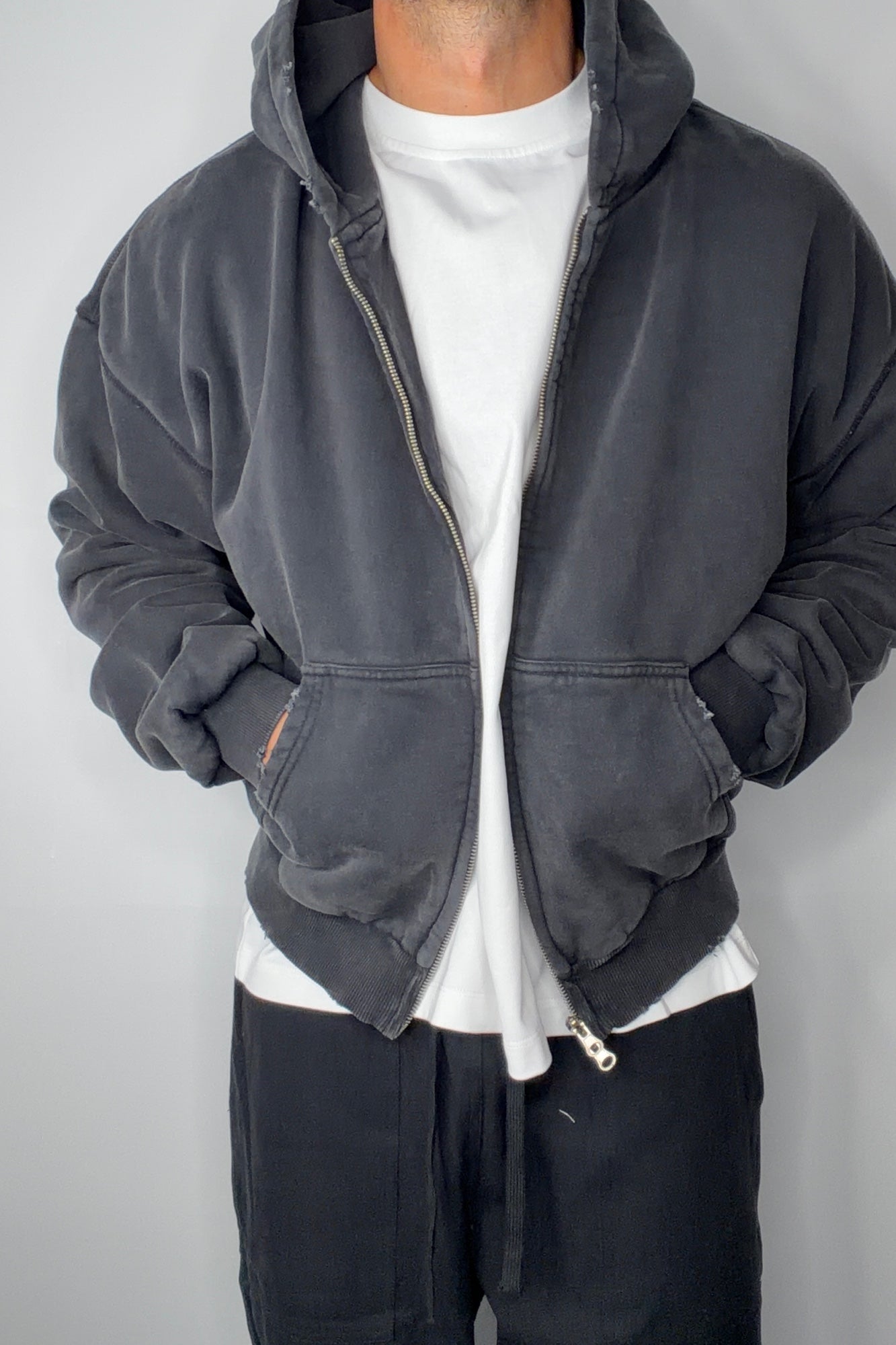 Heavyweight Lined Zip Up Hood Black
