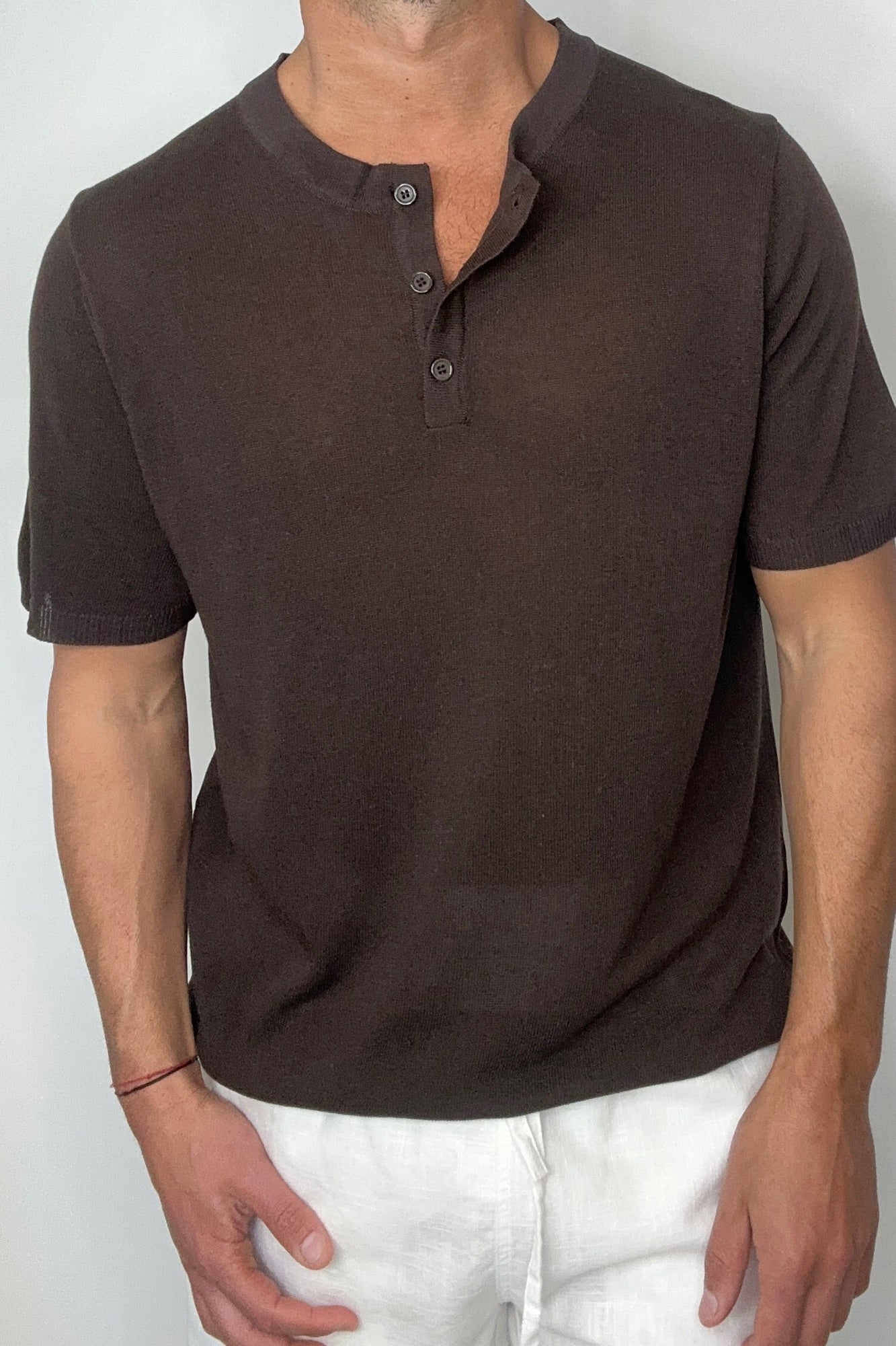 Knitted Henley Tee Chocolate
