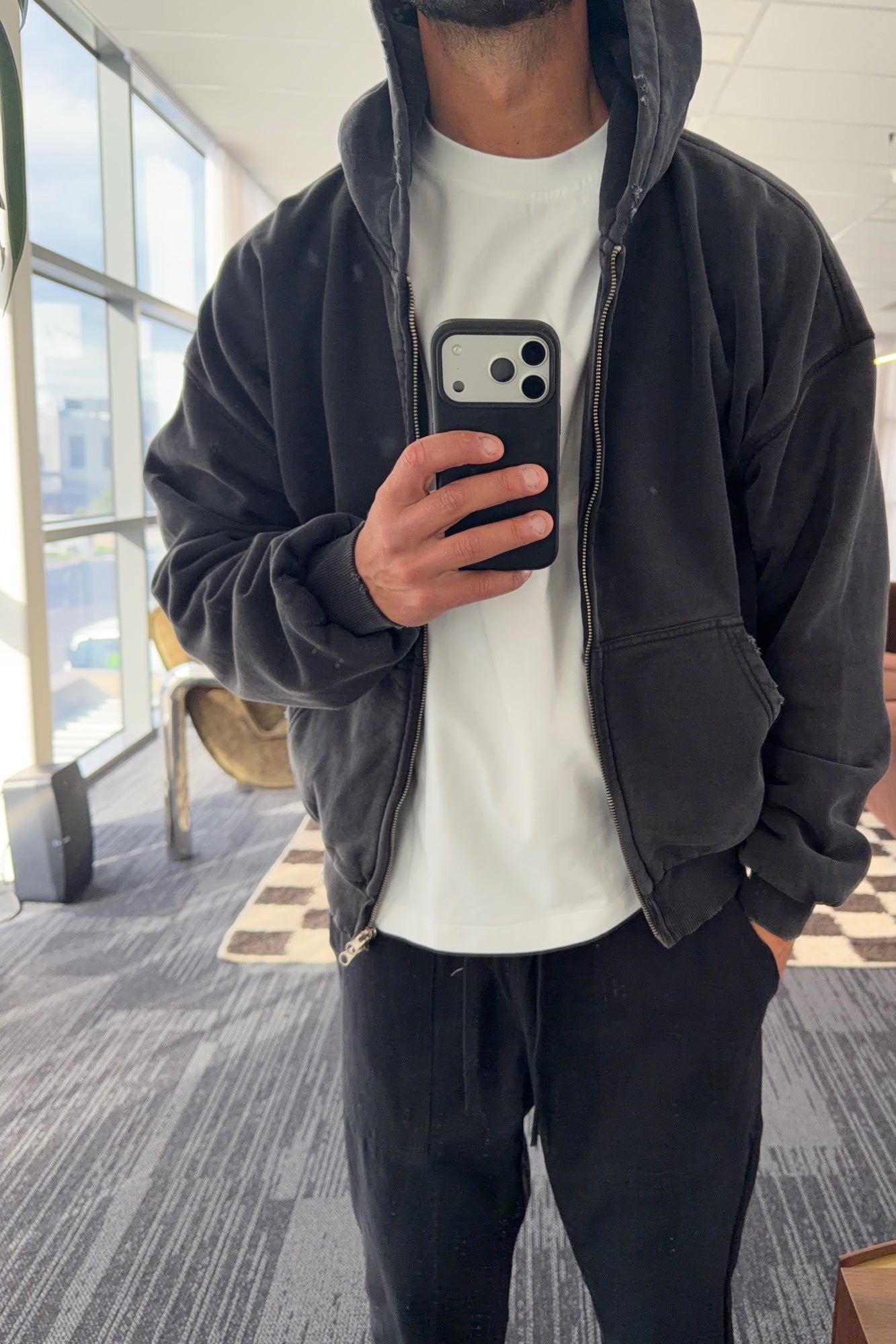 Heavyweight Lined Zip Up Hood Black