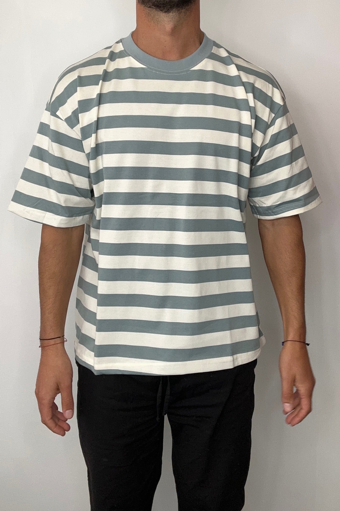 Midweight Signature Tee Sage Stripe