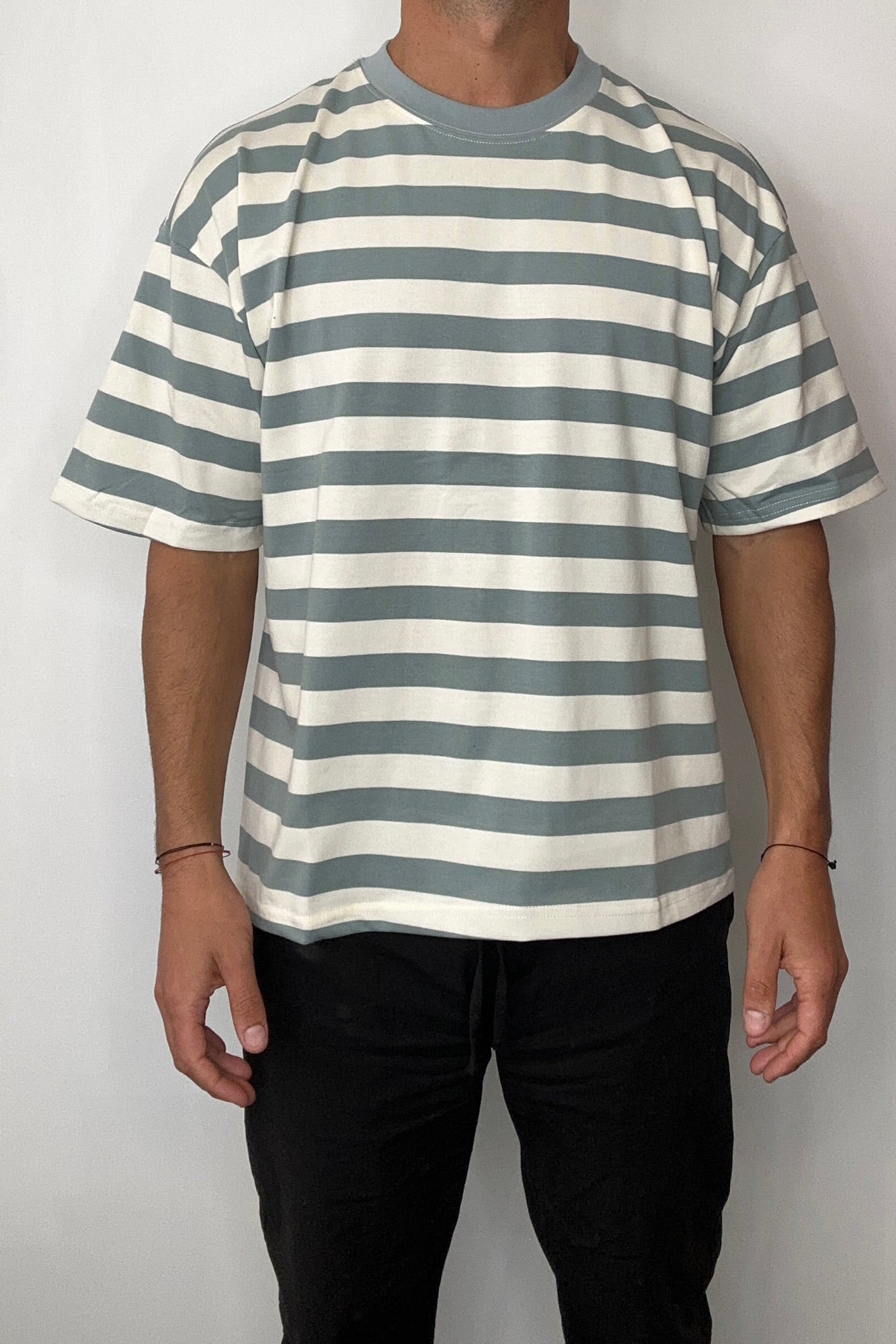 Midweight Signature Tee Sage Stripe