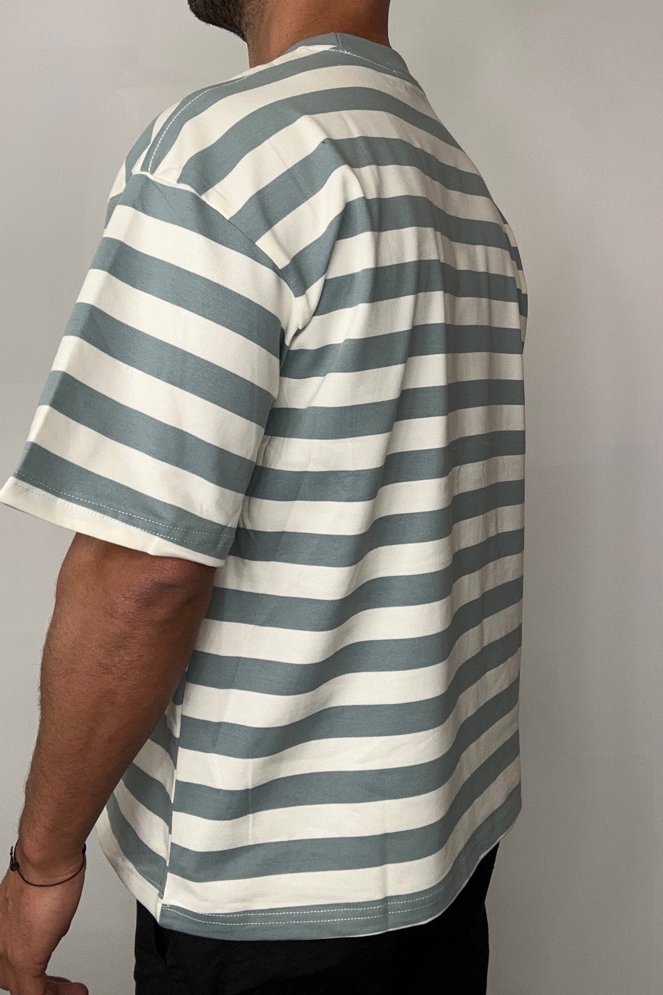 Midweight Signature Tee Sage Stripe