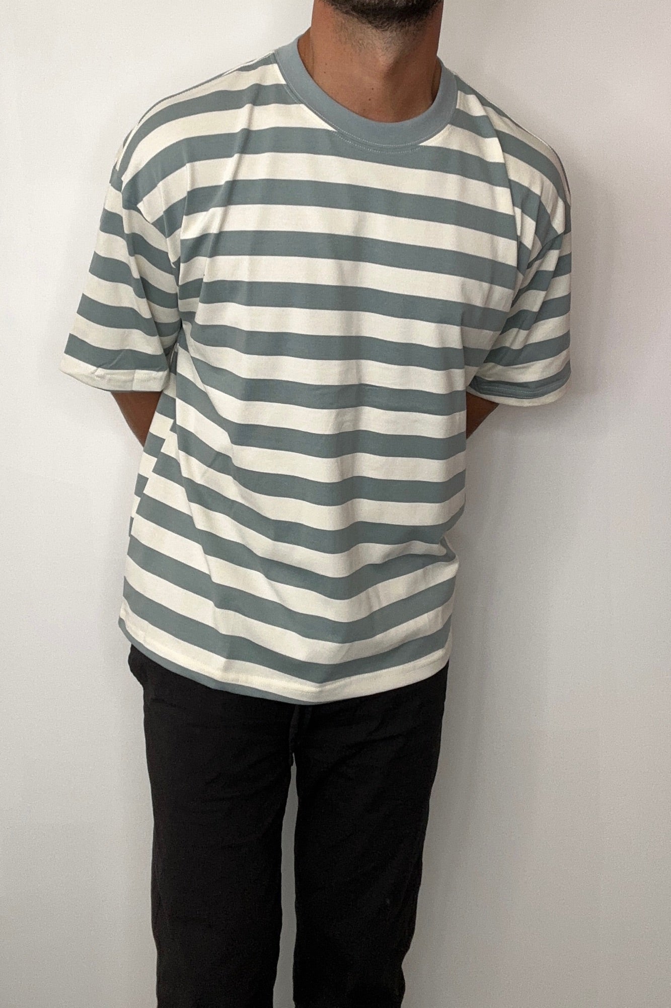 Midweight Signature Tee Sage Stripe