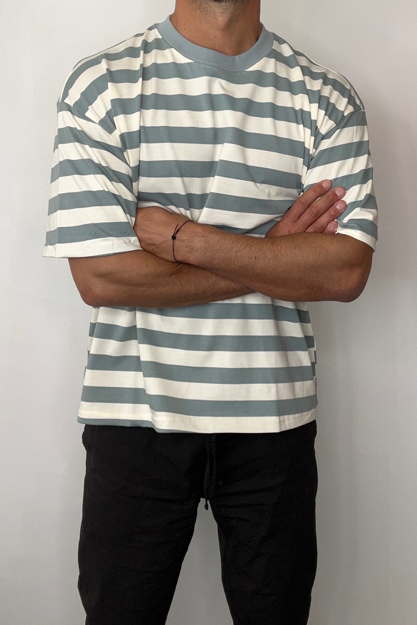 Midweight Signature Tee Sage Stripe