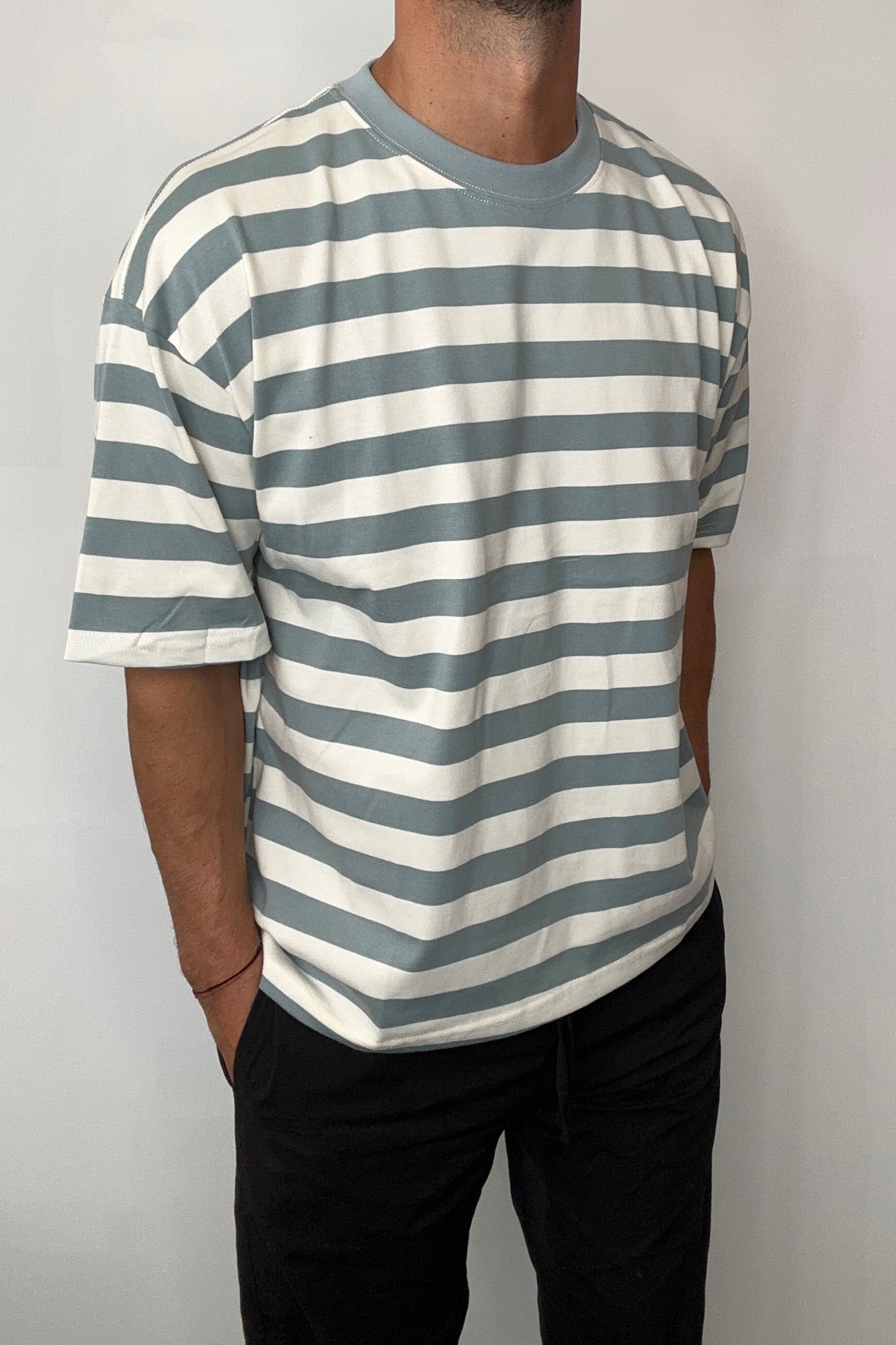 Midweight Signature Tee Sage Stripe