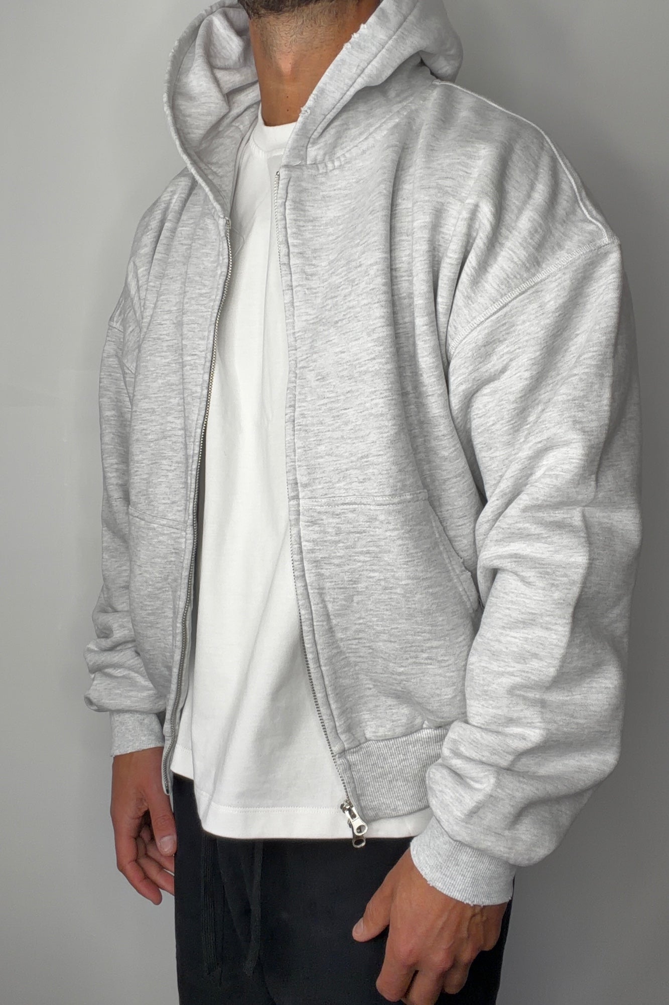 Heavyweight Lined Zip Up Hood Grey