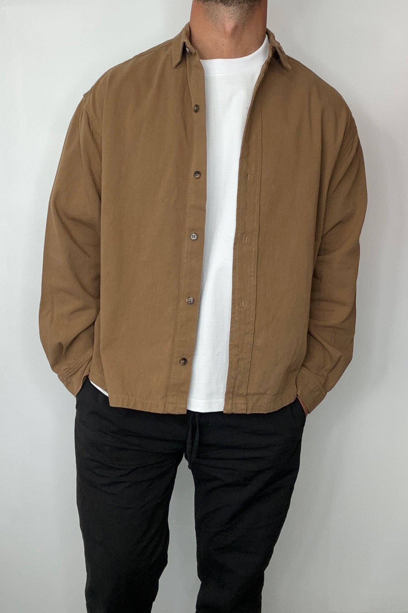 Phillip Washed Cotton Overshirt Tan