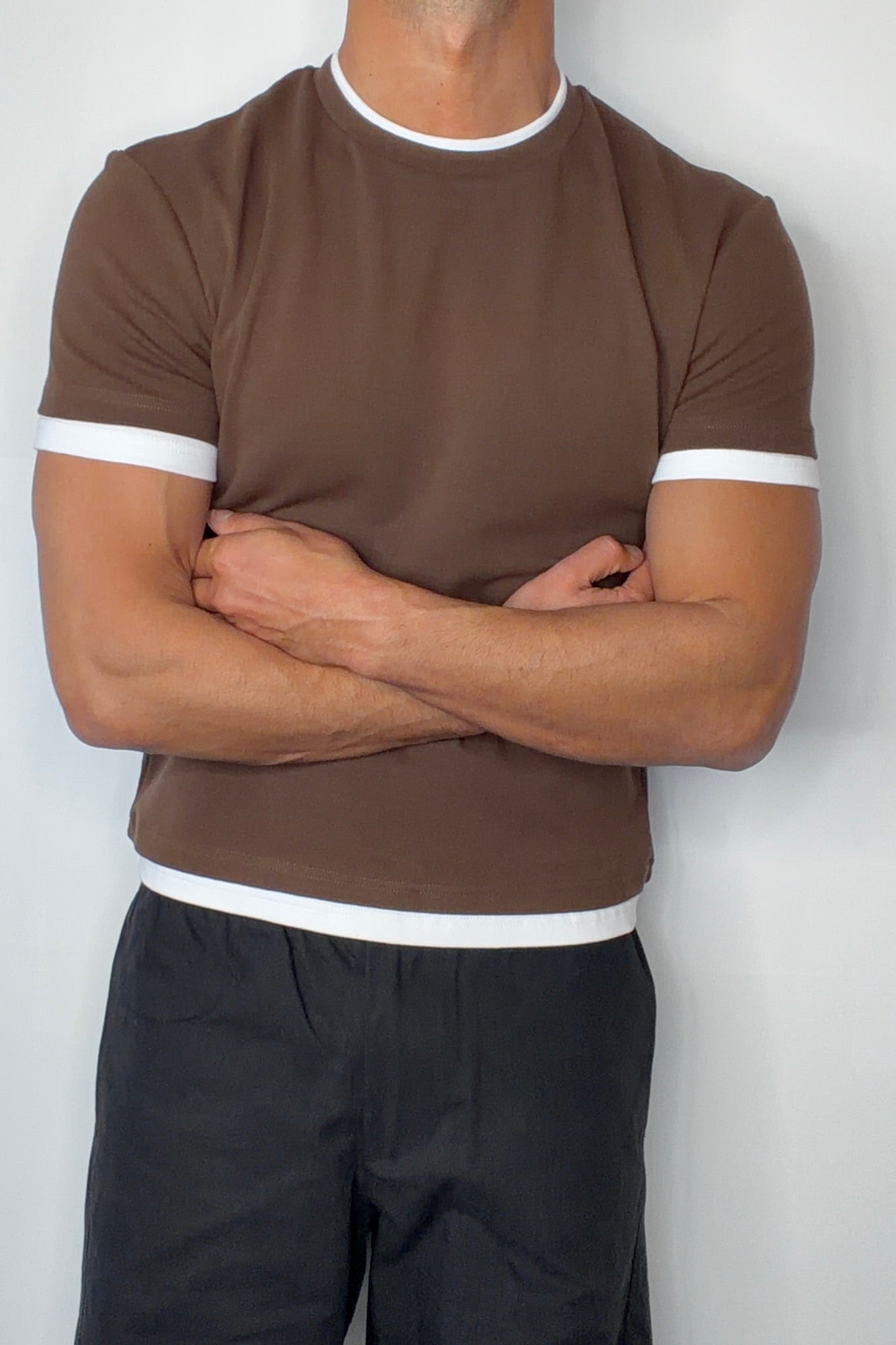 Double Trim Cotton Tee Choc