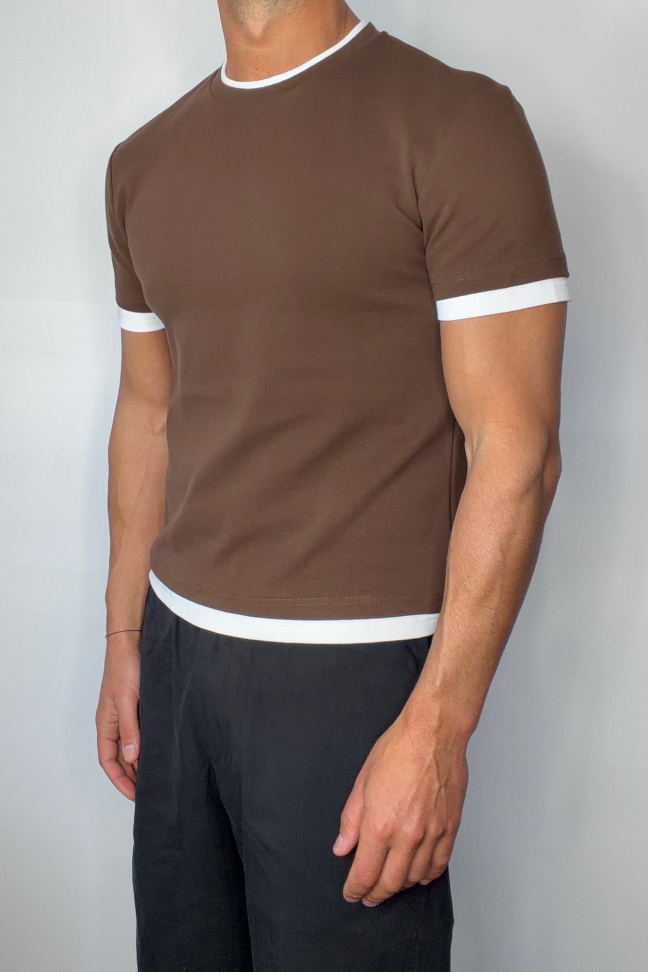 Double Trim Cotton Tee Choc