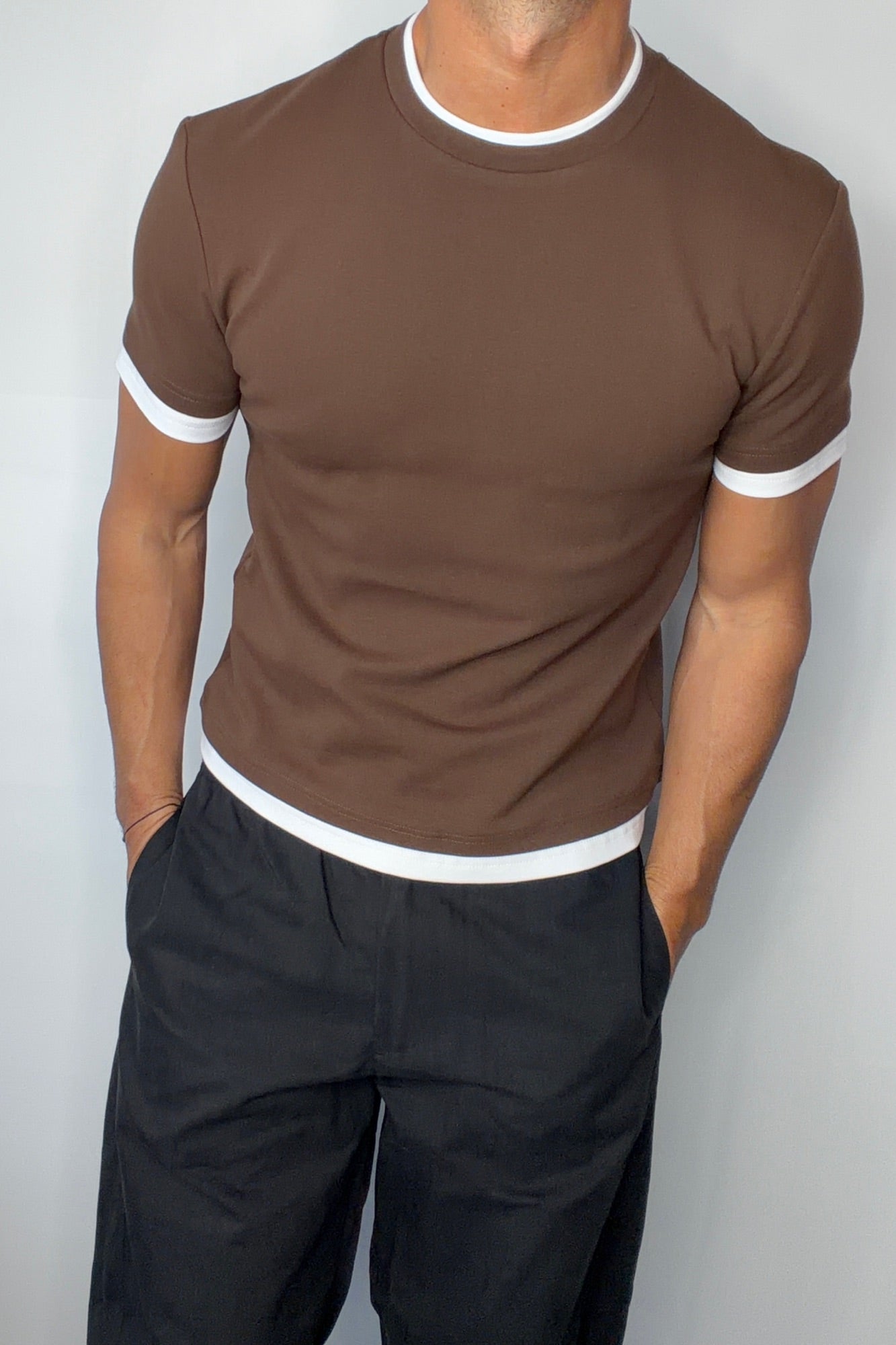 Double Trim Cotton Tee Choc