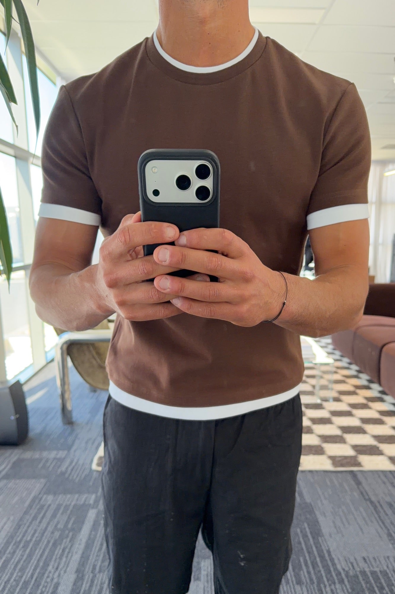 Double Trim Cotton Tee Choc