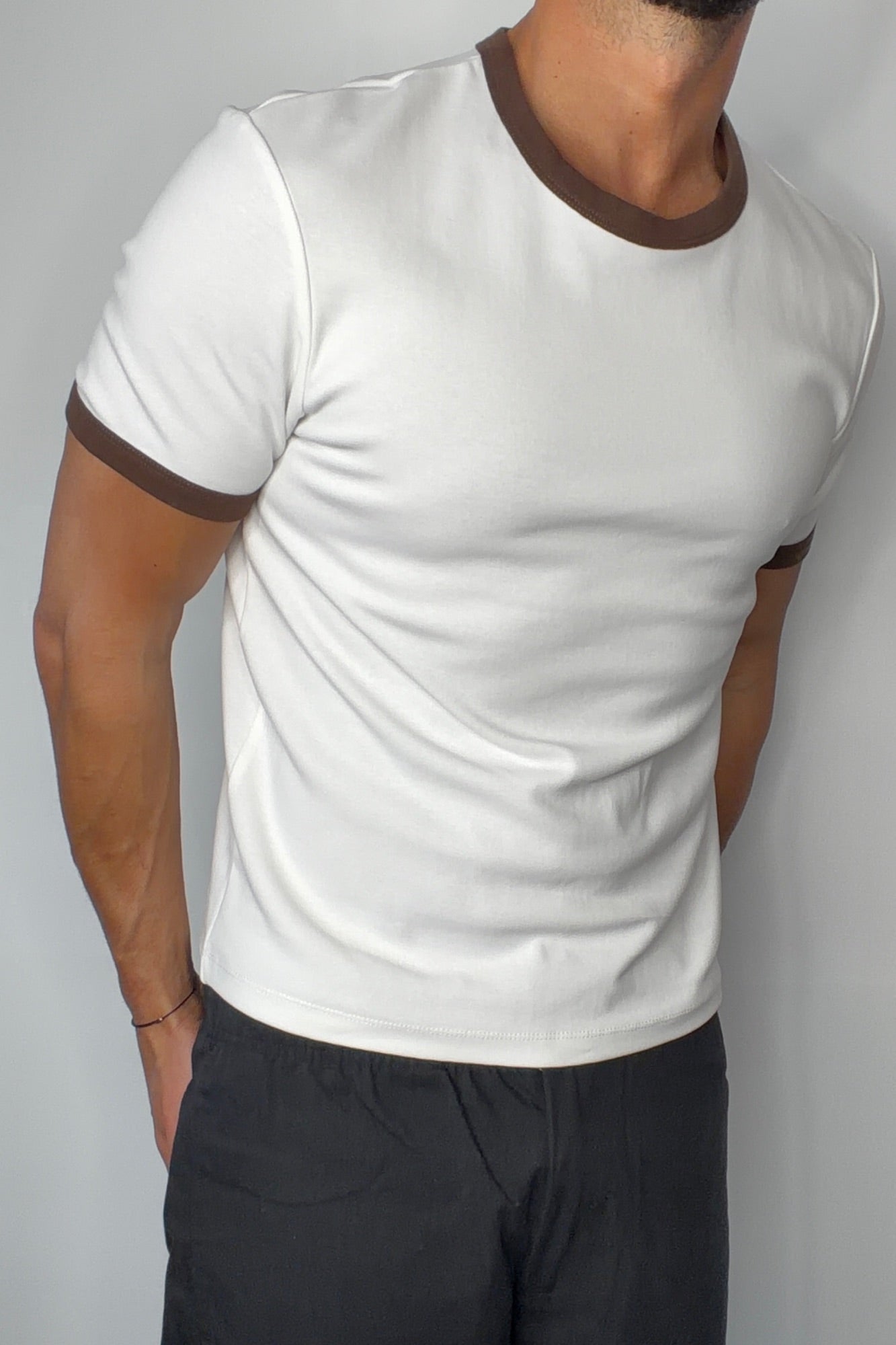 Charlie Ringer Tee Choc/White