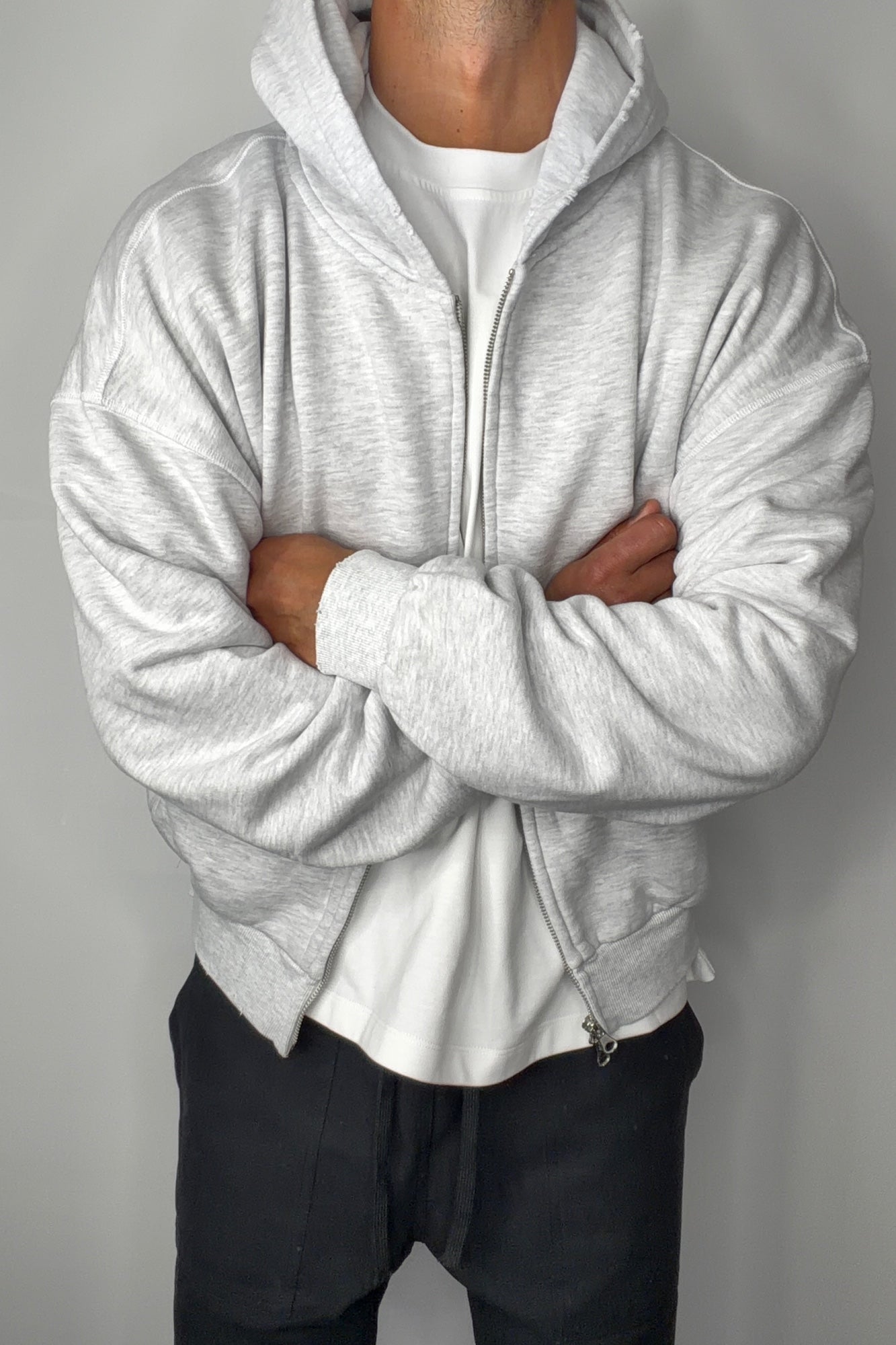 Heavyweight Lined Zip Up Hood Grey