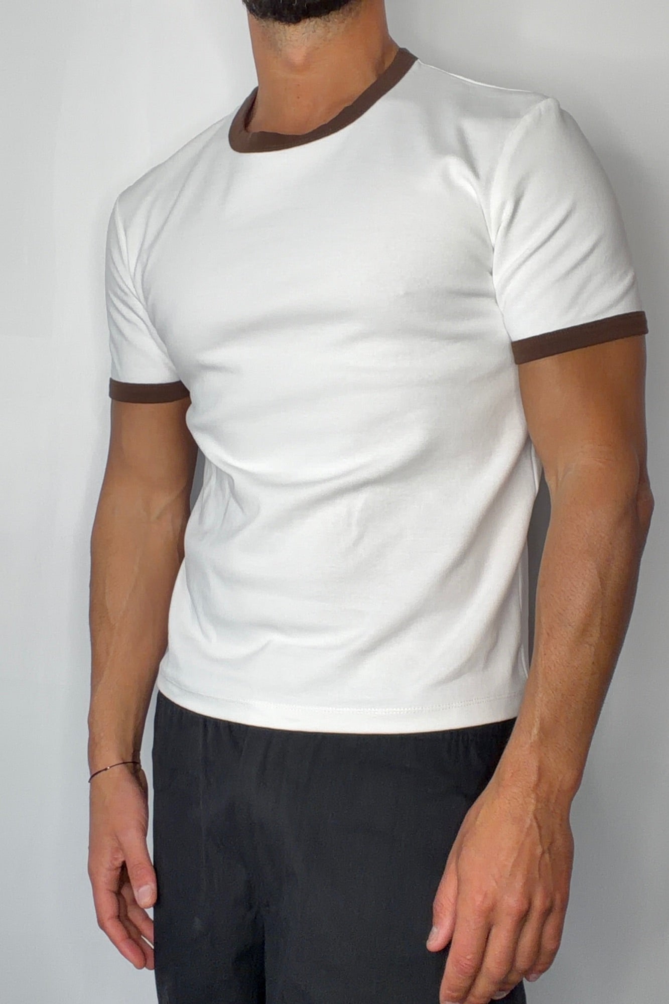 Charlie Ringer Tee Choc/White