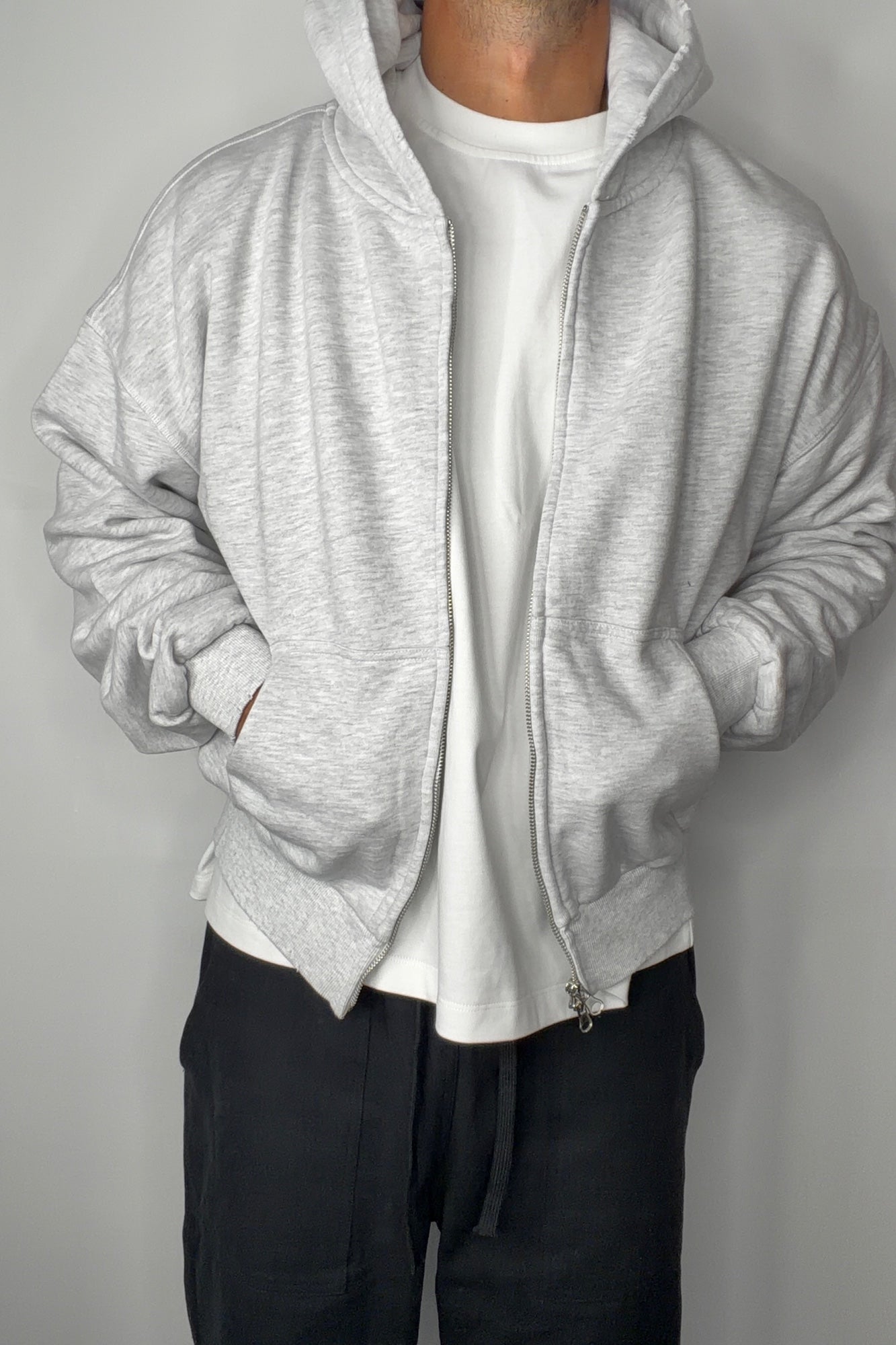 Heavyweight Lined Zip Up Hood Grey