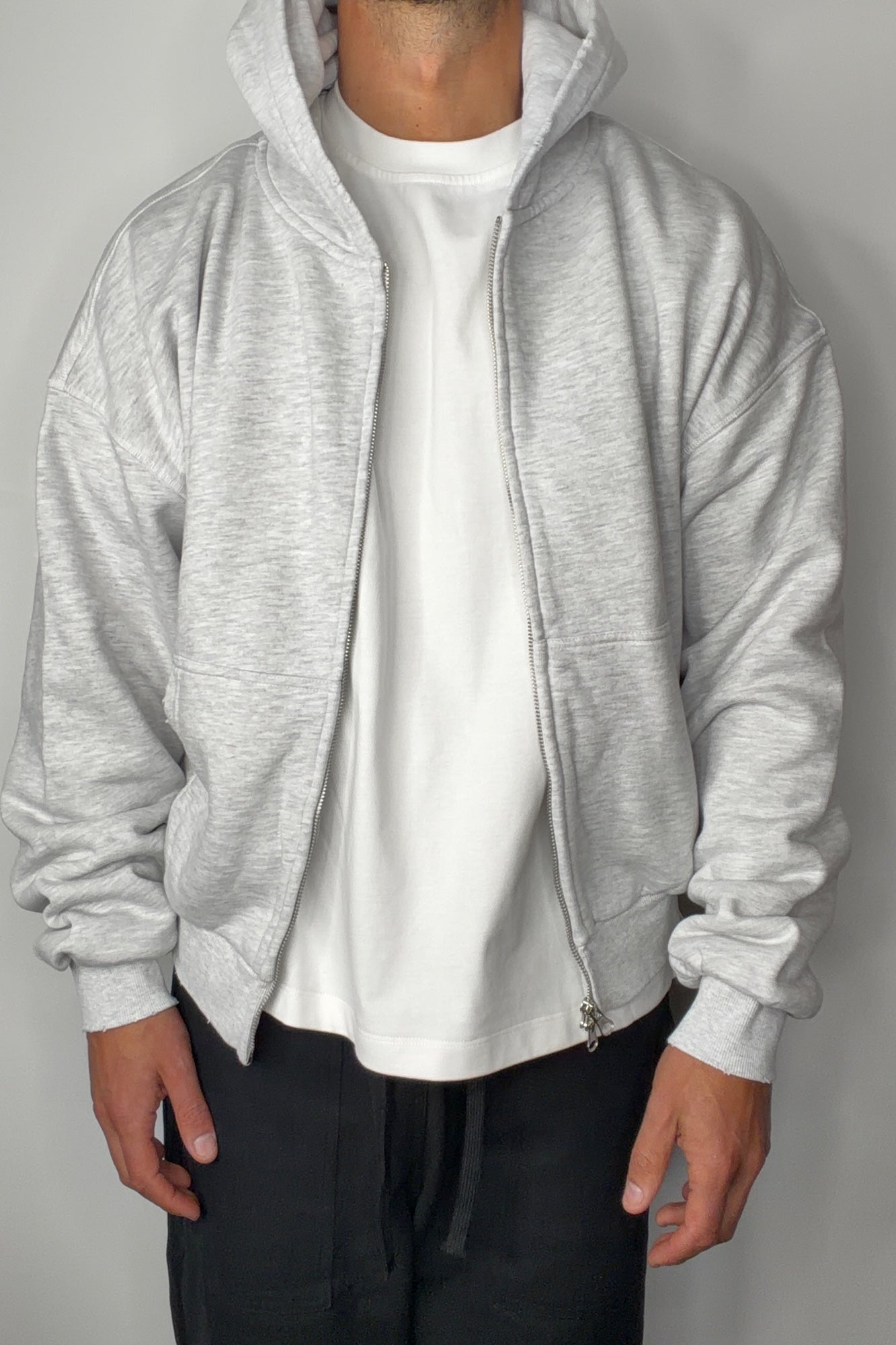Heavyweight Lined Zip Up Hood Grey