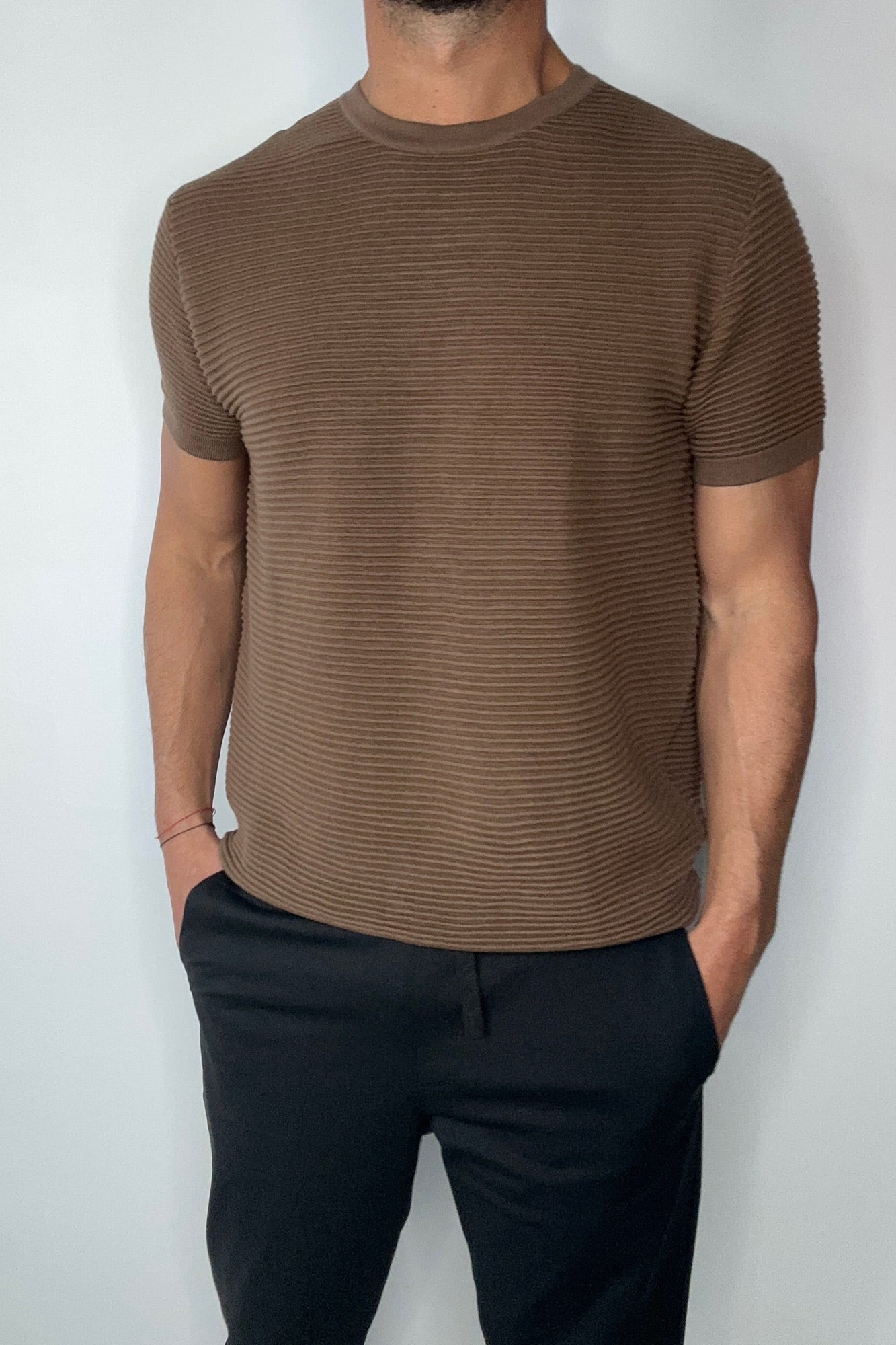 Horizontal Rib Knit Tee Choc