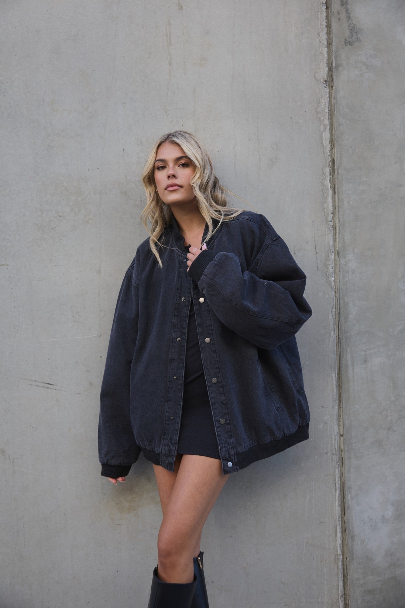 Unisex Vintage Bomber Denim Jacket Black