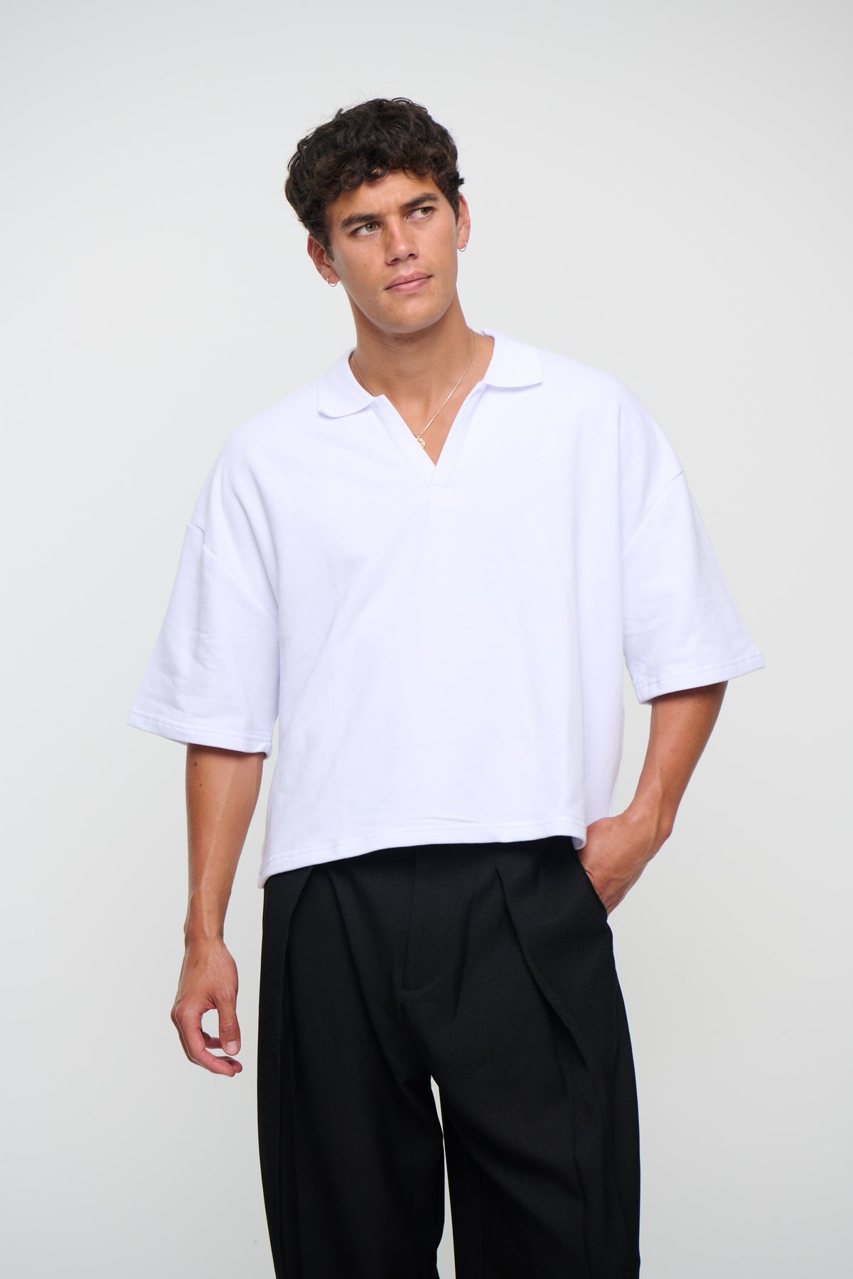 Jersey Crop Polo White