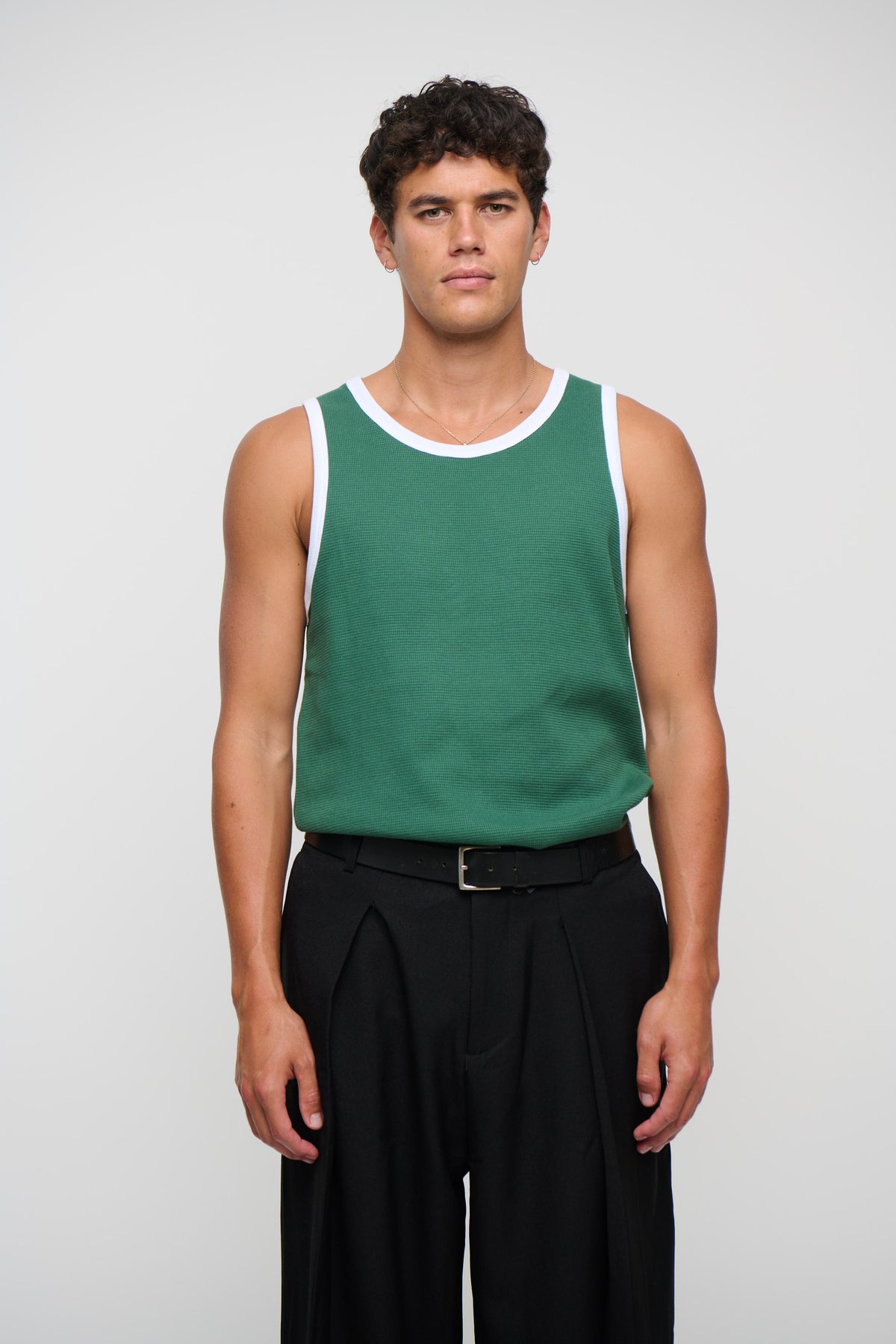 Waffle Fitted Tank Emerald