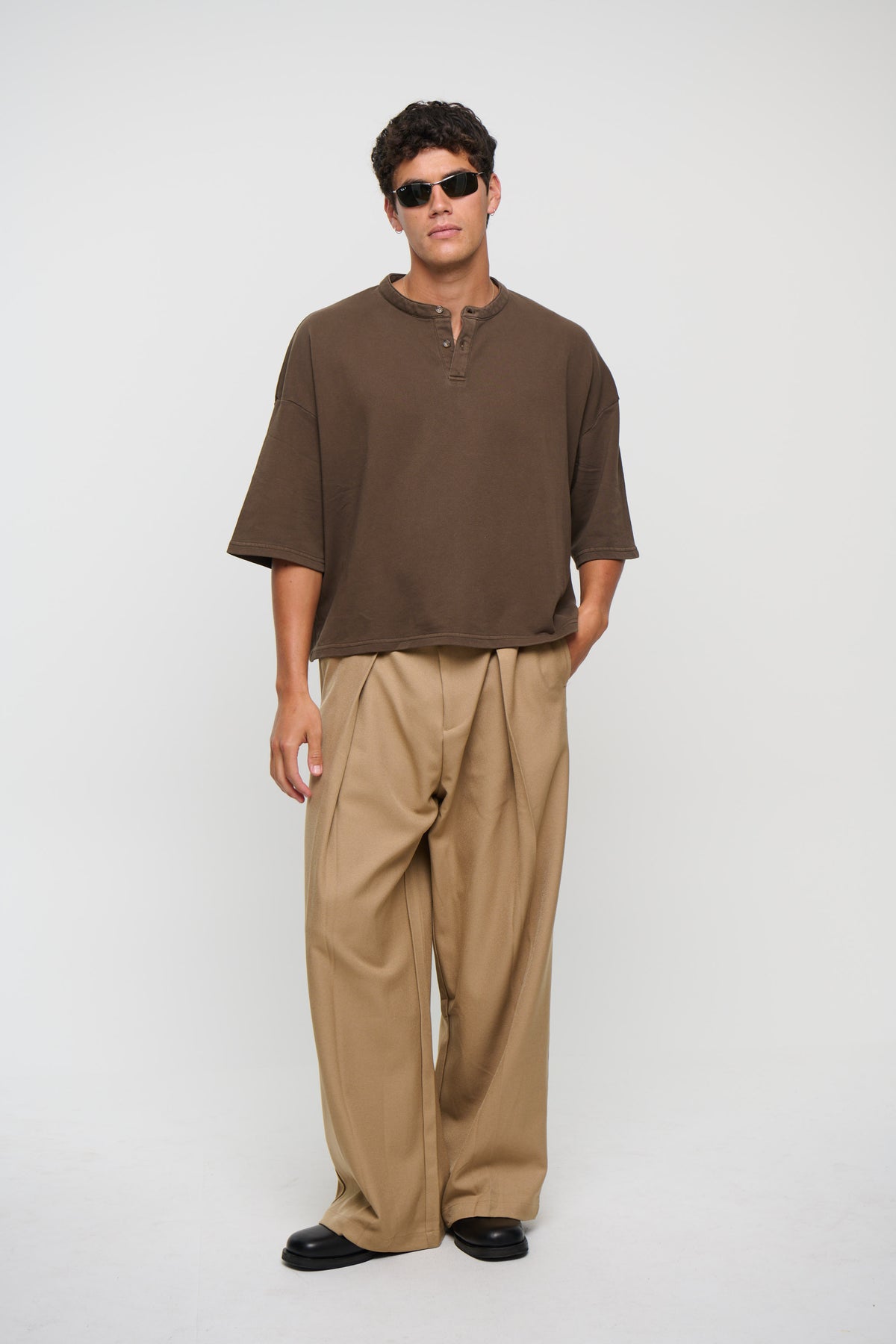 Fleece Crop Henley Tee Choc