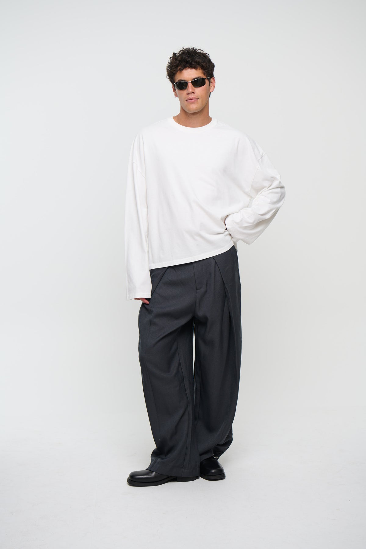 200G Cotton Loose Long Sleeve White