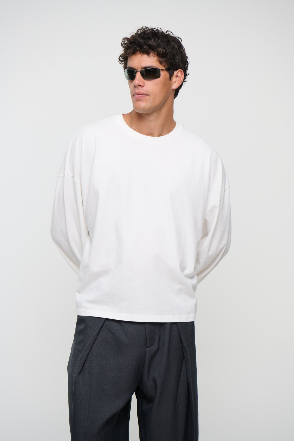 200G Cotton Loose Long Sleeve White