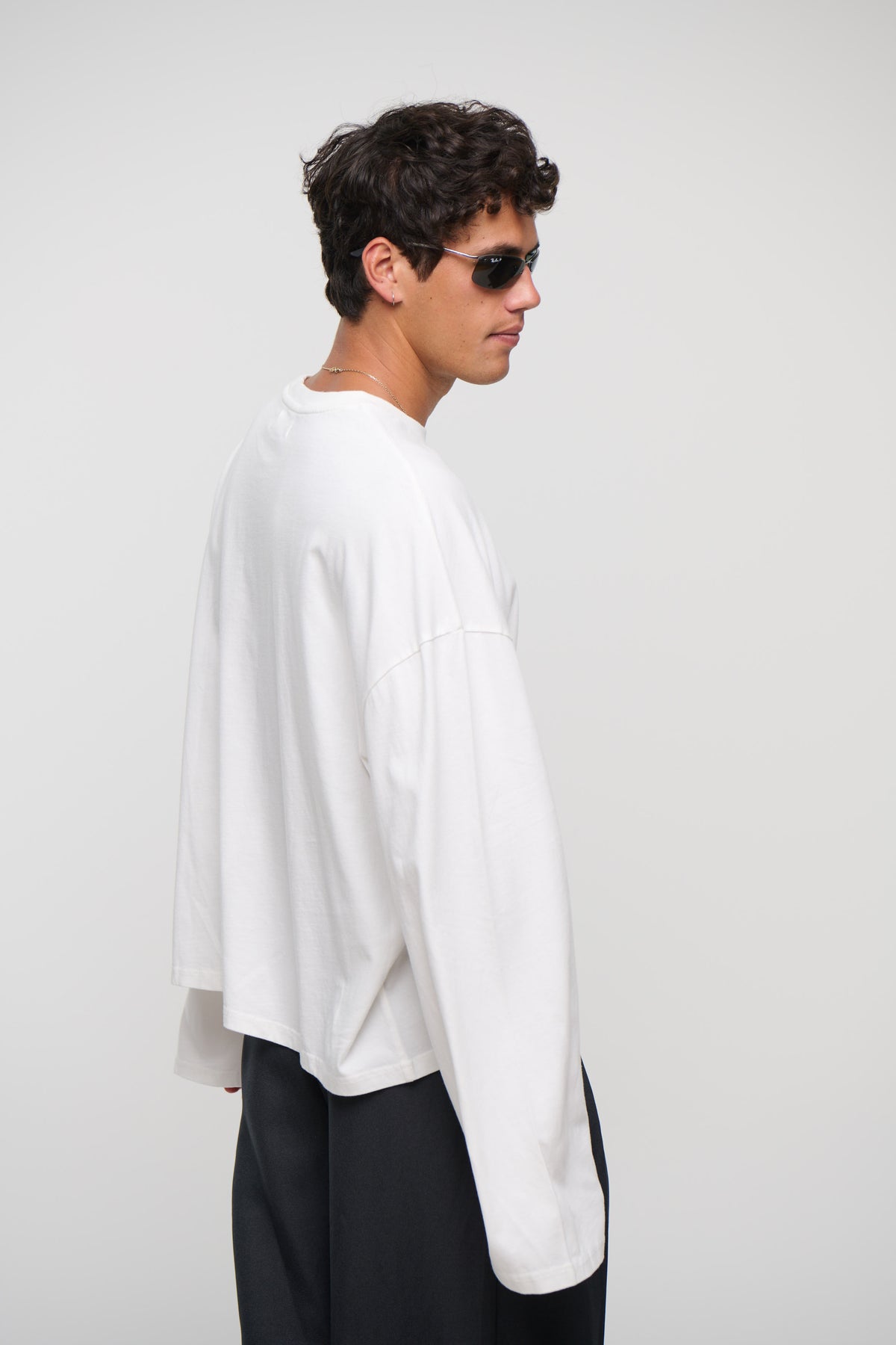 200G Cotton Loose Long Sleeve White