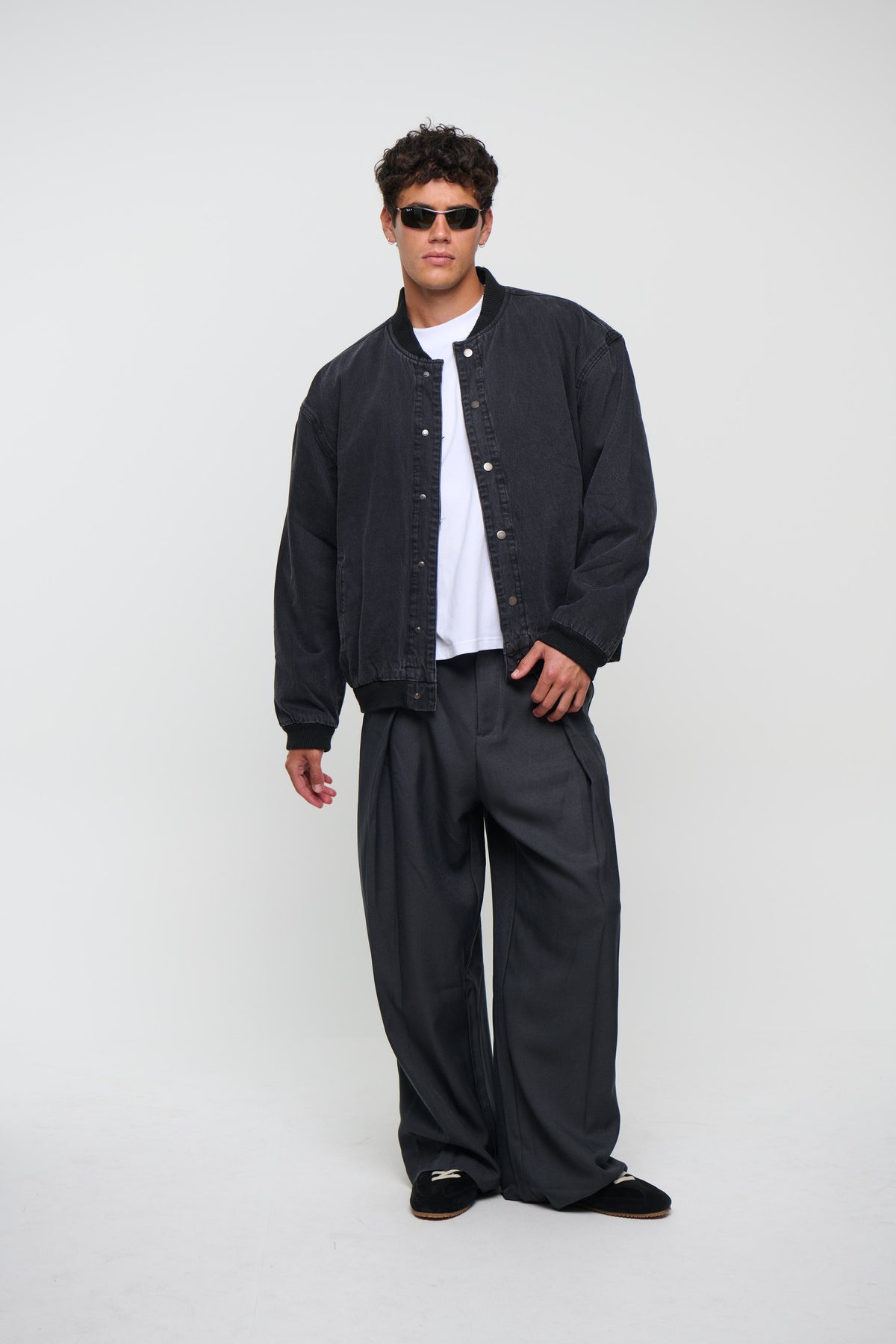 Vintage Bomber Denim Jacket Black