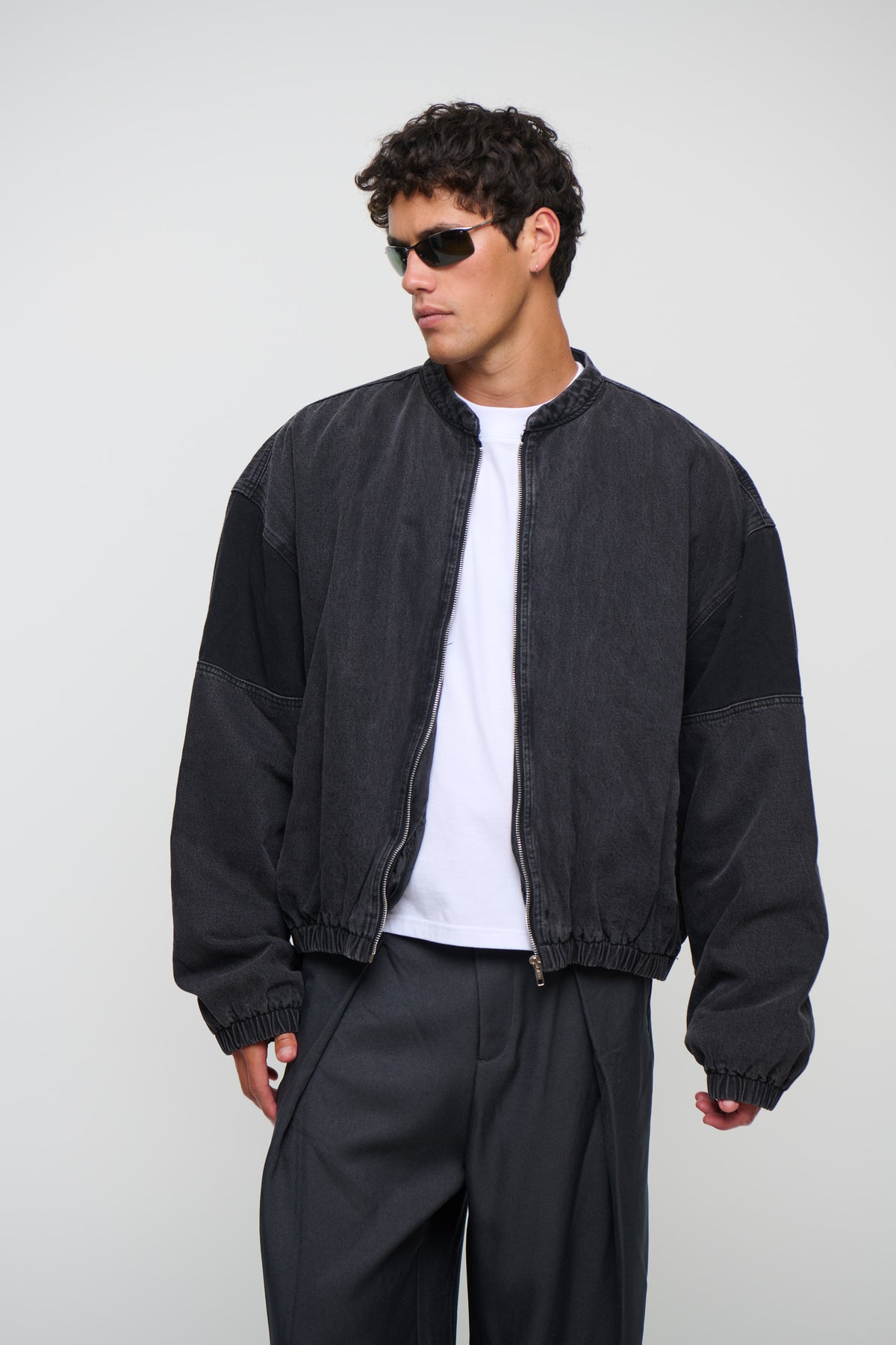 Panelled Denim Bomber Black