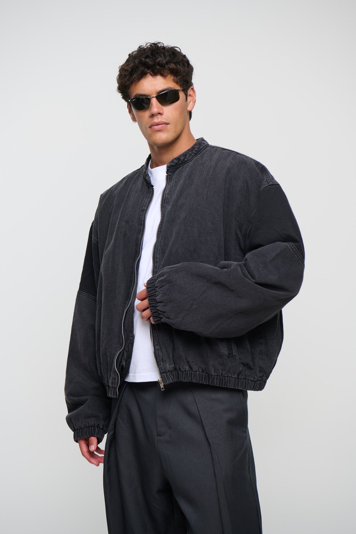 Panelled Denim Bomber Black