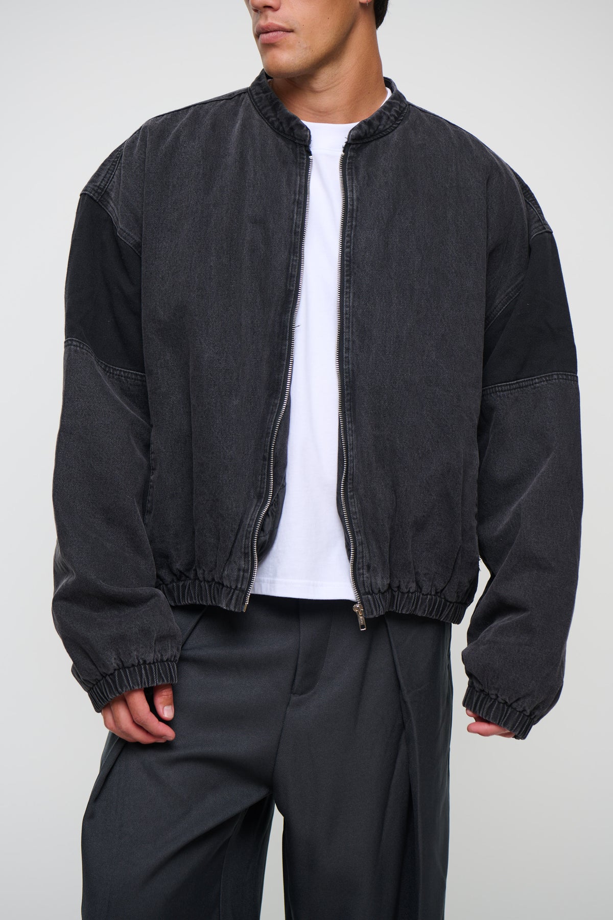 Panelled Denim Bomber Black